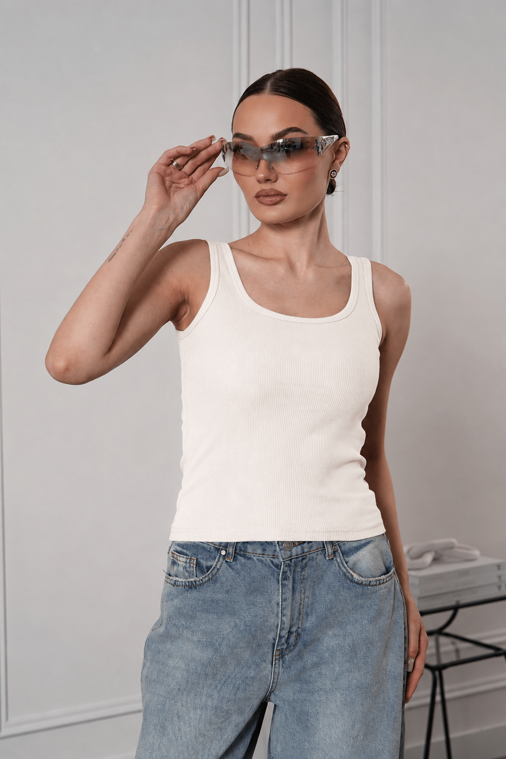 Kadın Fitilli Görünümlü Kalın Askılı Basic Bluz Atlet