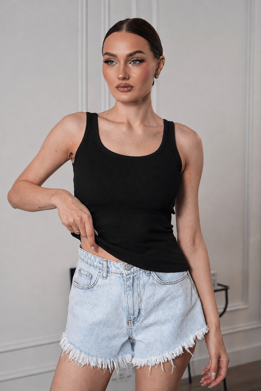 Kadın Fitilli Görünümlü Kalın Askılı Basic Bluz Atlet