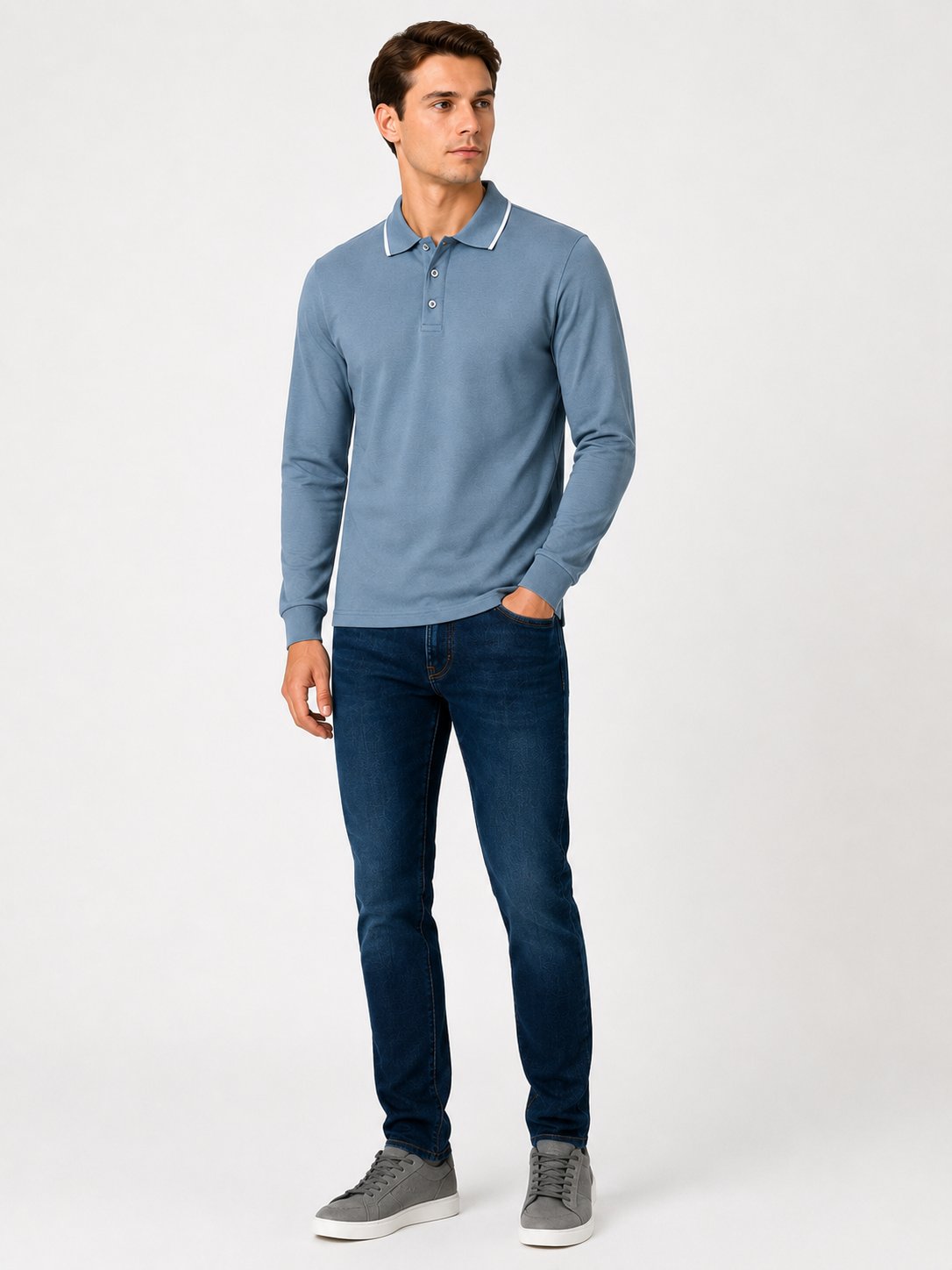 Mavi Erkek Erkek Düğmeli Polo Yaka Oysho Sweatshirt