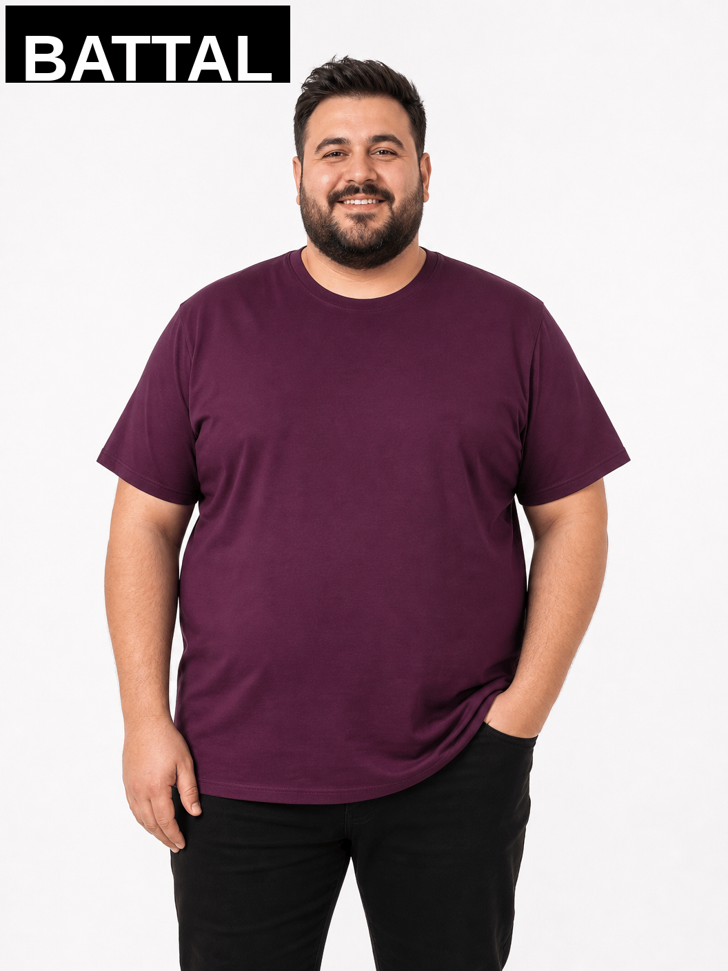 Mürdüm Erkek Büyük Beden Pamuklu Likralı Bisiklet Yaka T-Shirt