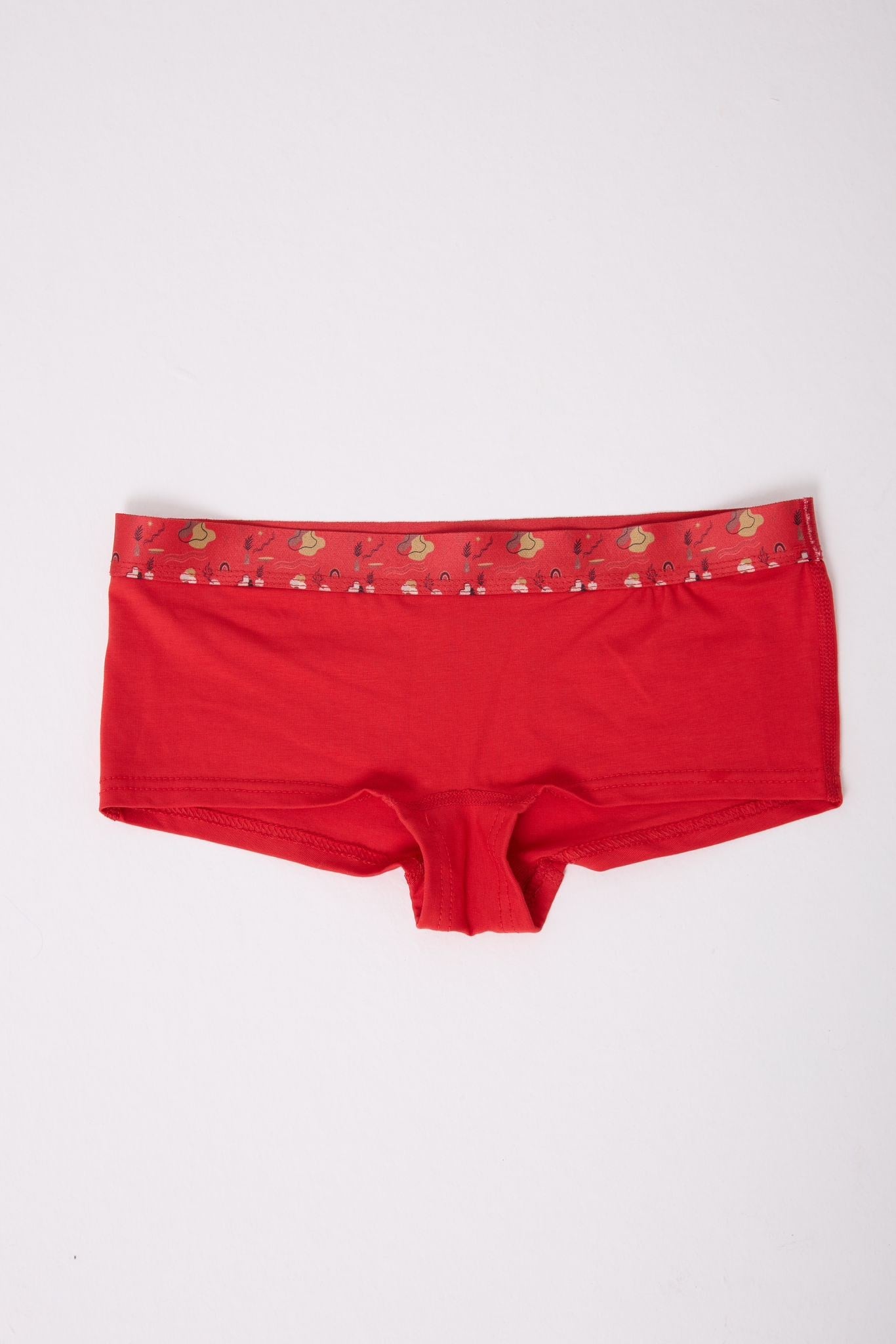 Pamuklu Likralı Baskılı  Boyshort 3'lü Set Kadın Külot Kırmızı
