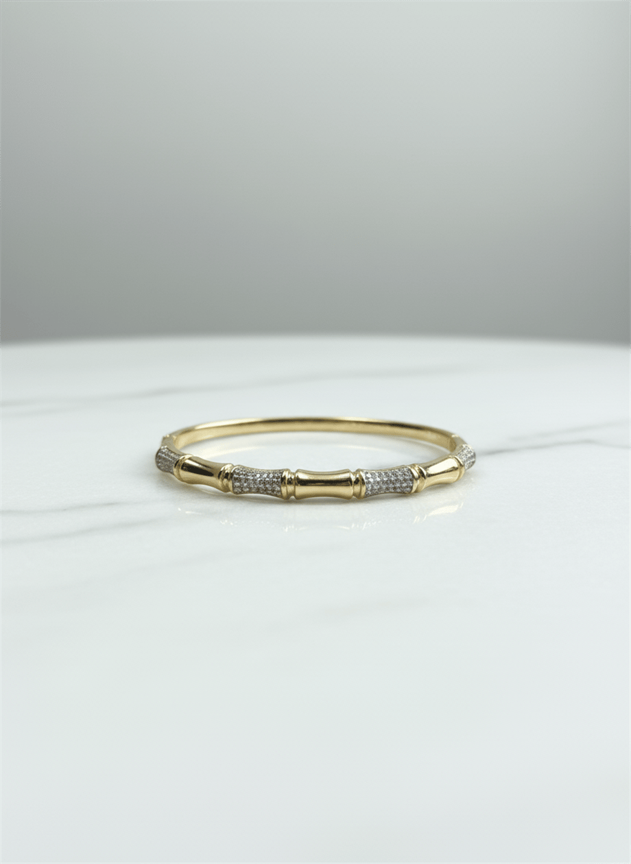 14K kemik model zirkon taşlı kelepçe bileklik