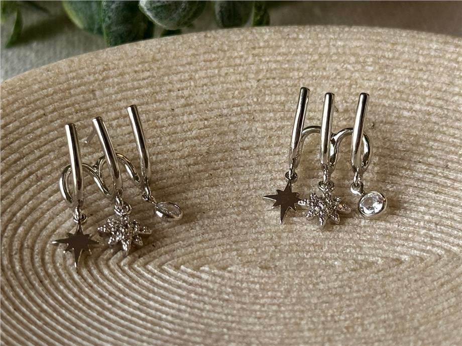 3’Lü Görünümlü Silver Küpe