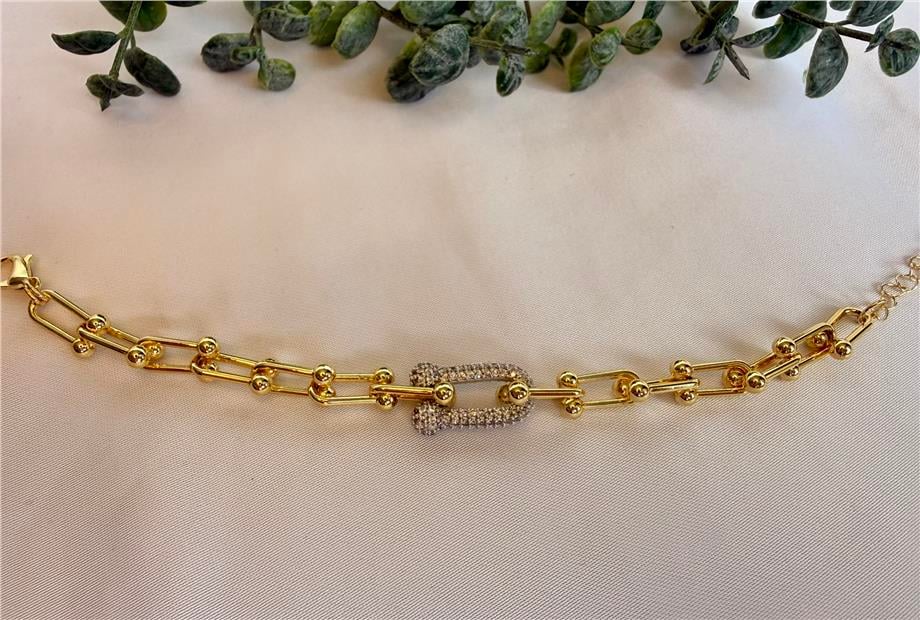 jeton taşlı marka model gold bileklik