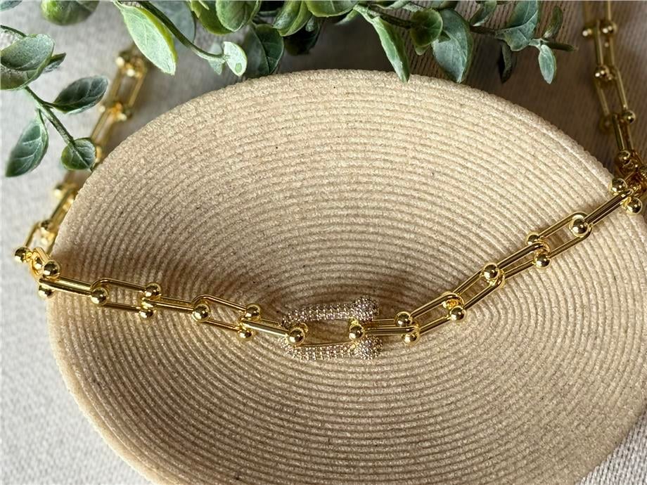 Zirkon Taşlı Marka Model Gold Kolye  