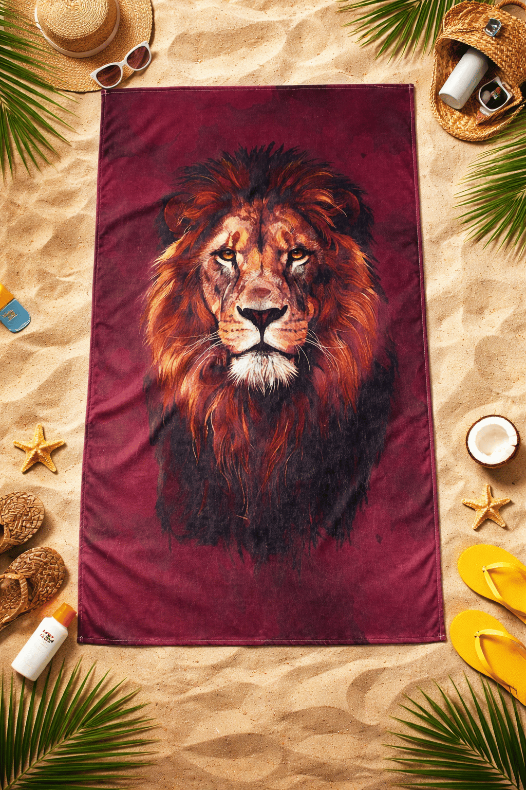 Aslan Desenli Plaj Havlusu 75×150 cm – Yumuşak Dokulu, Emici ve Hızlı Kuruyan Deniz Havlusu