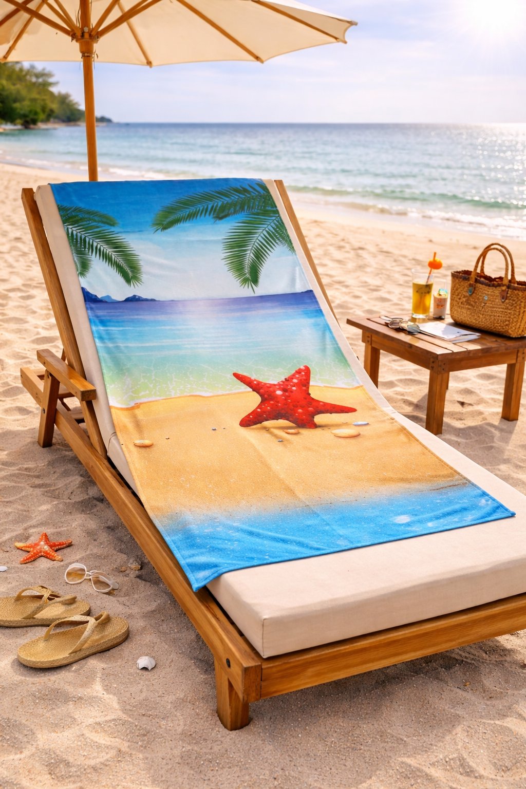 Deniz Yıldızı Desenli Premium Baskılı Plaj Havlusu – Tropikal Sahil Temalı Yazlık Deniz Havlusu 75x150 cm