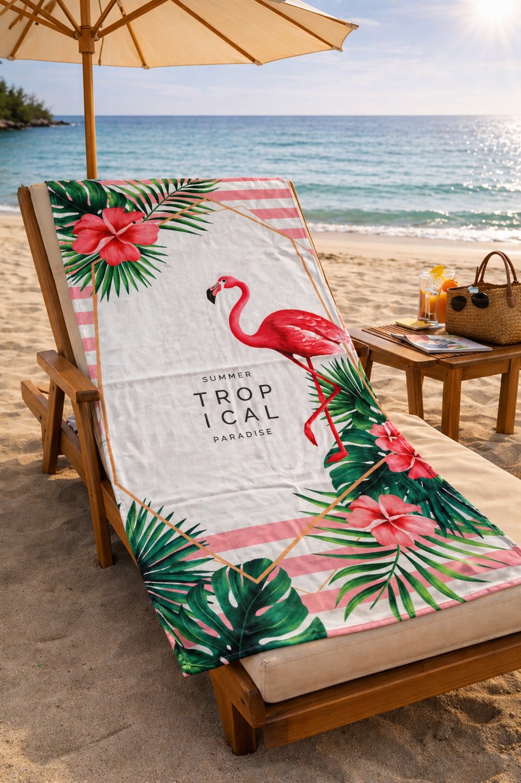 Flamingo Desenli Tropikal Premium Plaj Havlusu 75x150 cm – Yazlık Hızlı Kuruyan Deniz Havlusu