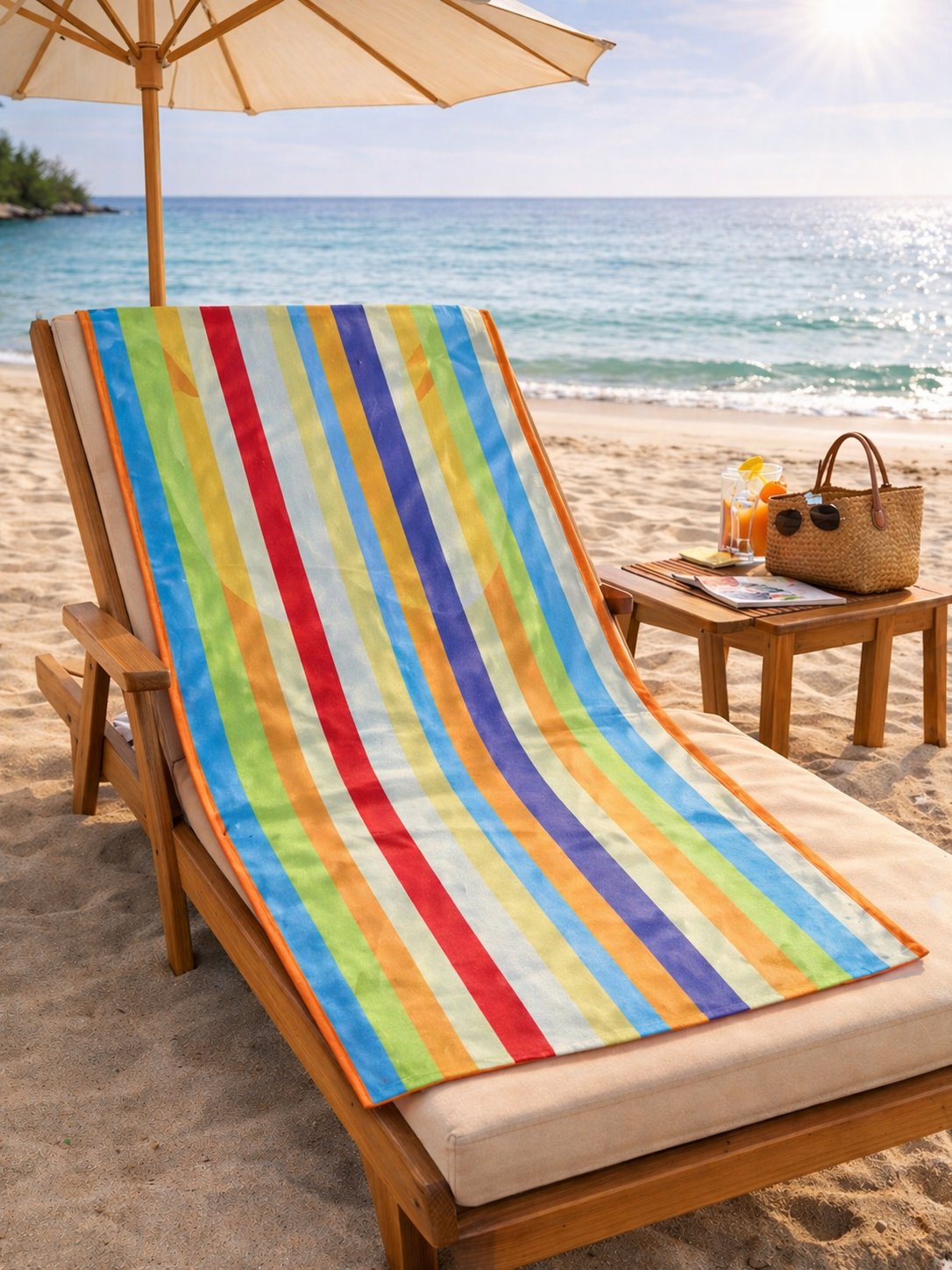 Renkli Çizgili Premium Baskılı Plaj Havlusu Çok Renkli Yazlık Deniz Havlusu 75x150 cm