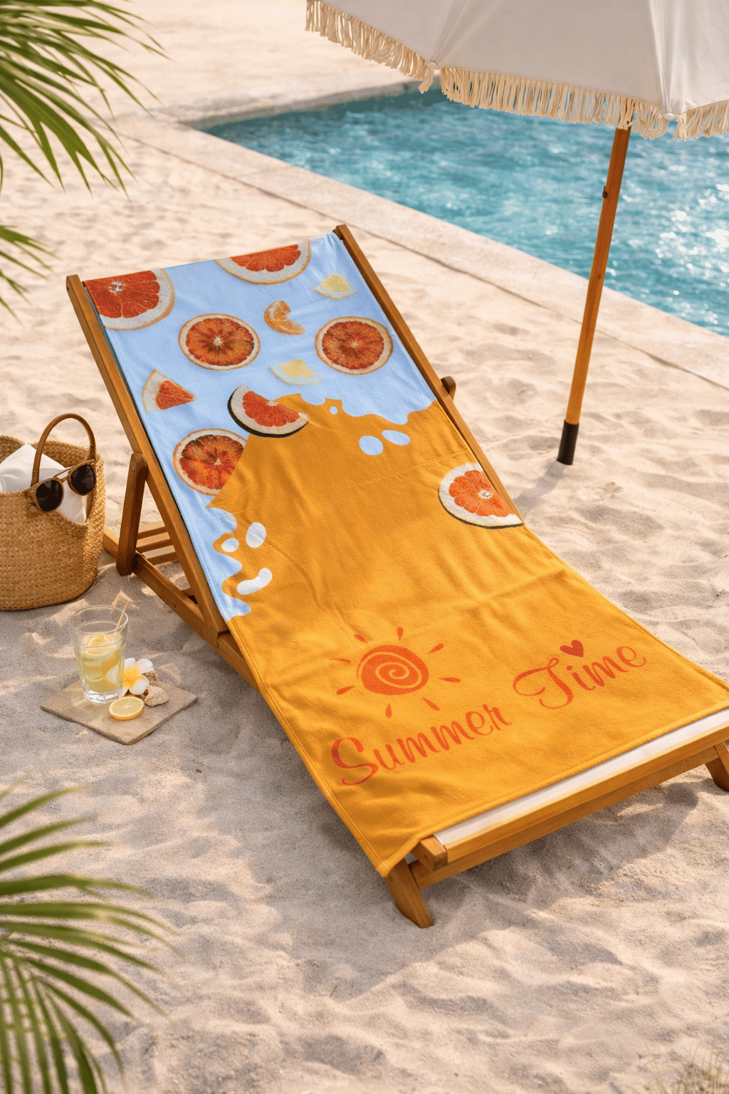 Summer Time Baskılı Plaj Havlusu – Turuncu Yazlık Deniz Havlusu 75x150 cm