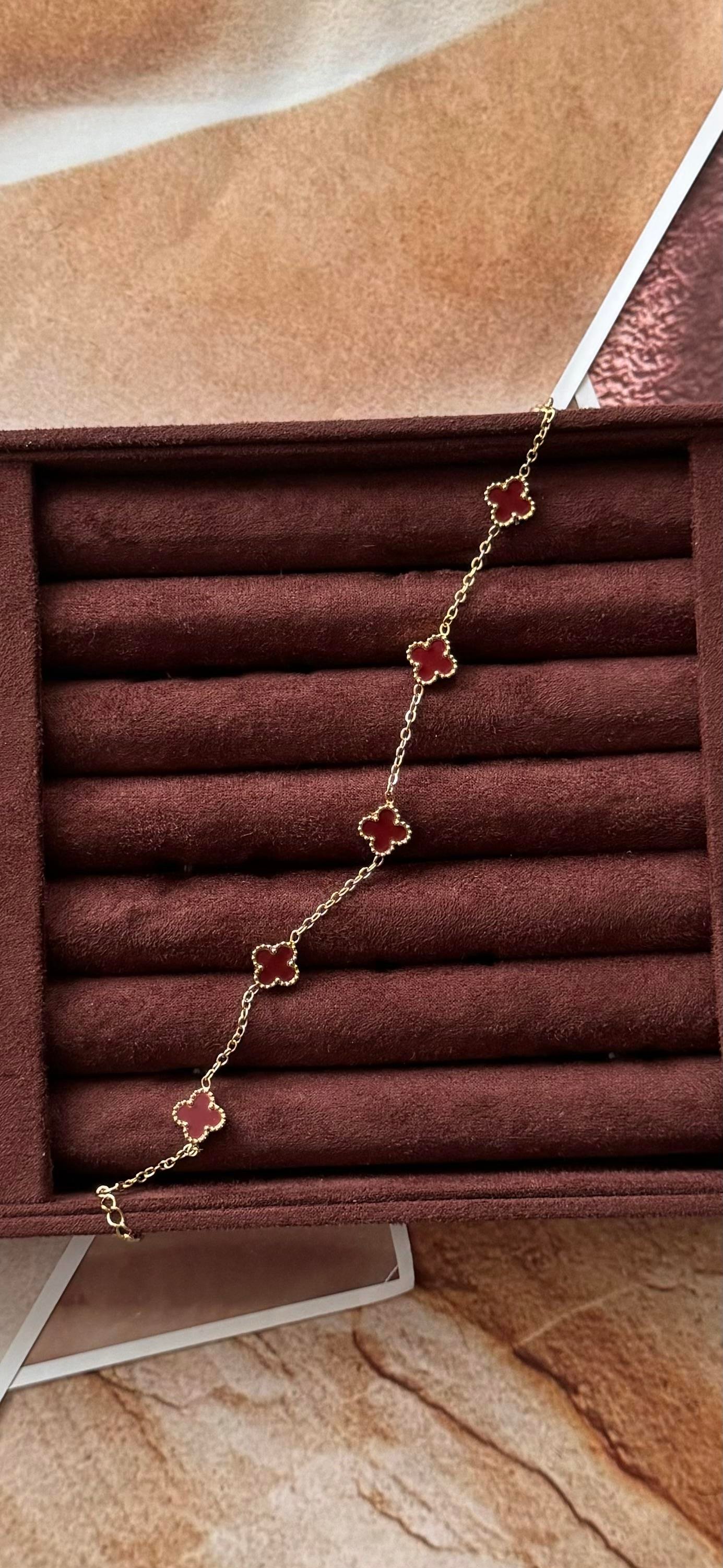 bordo mini yonca bileklik