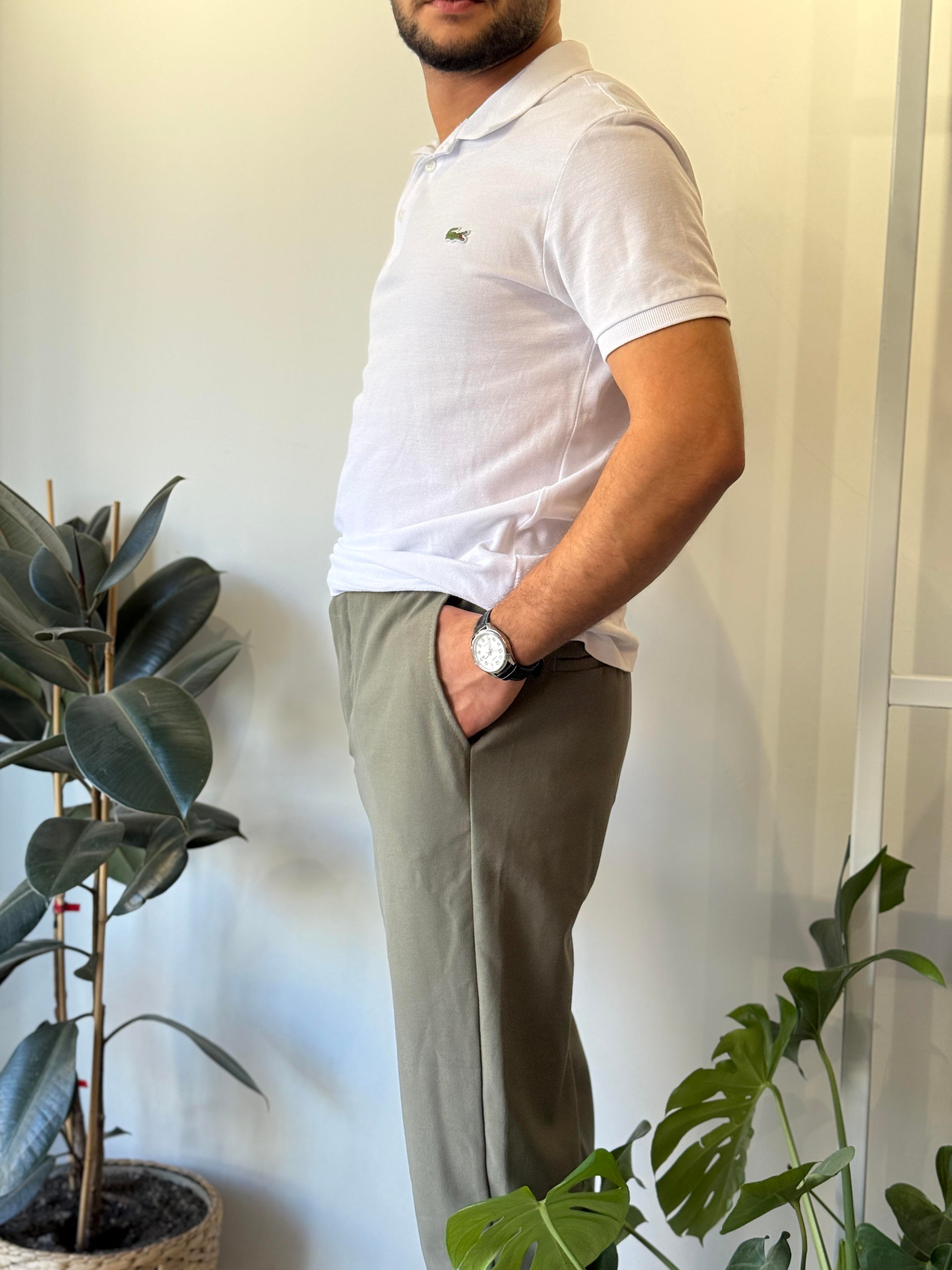 HAKİ YEŞİL  BELİ LASTİKLİ İPLİ PANTOLON 