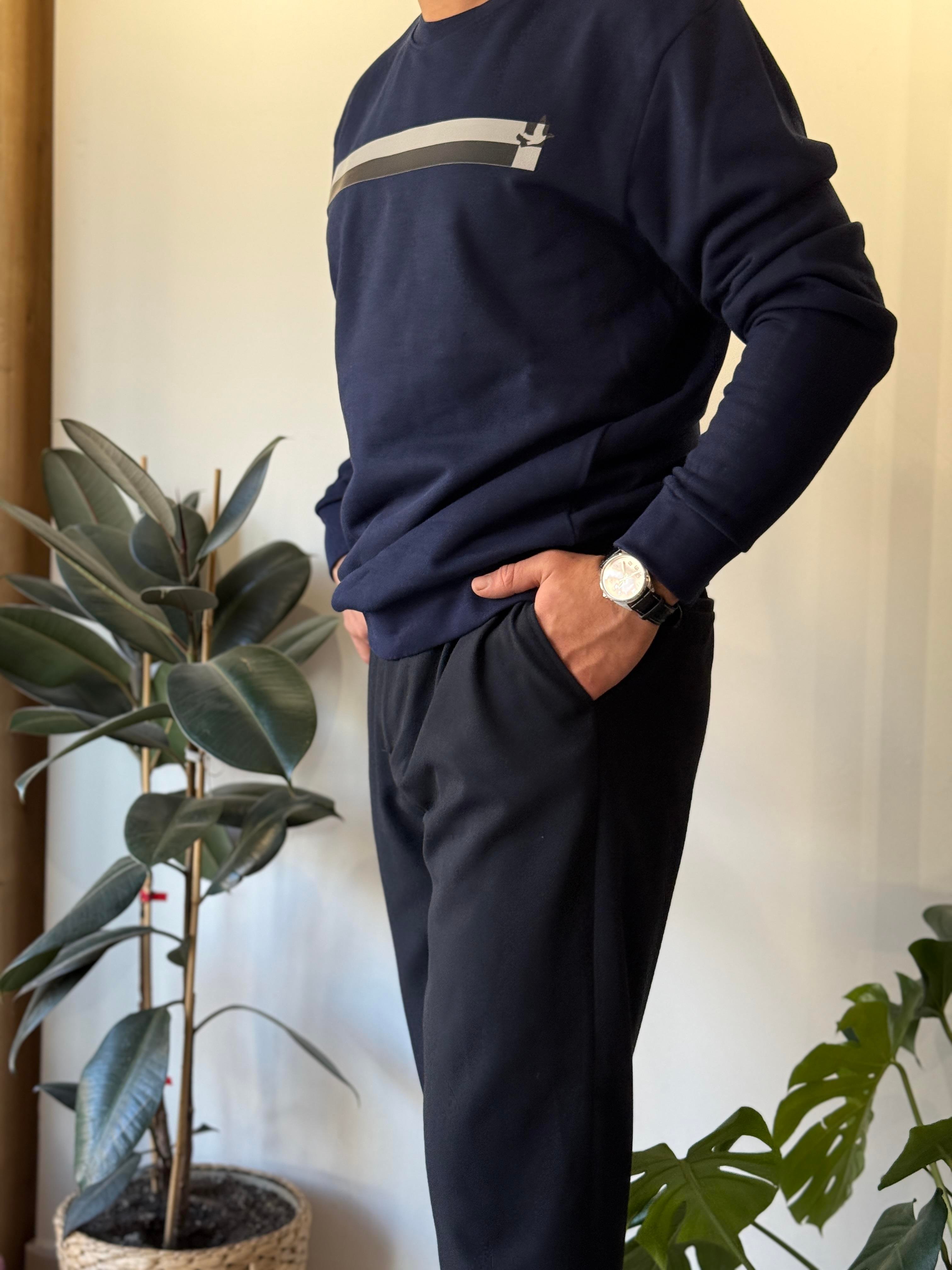 LACİVERT BELİ LASTİKLİ İPLİ PANTOLON 