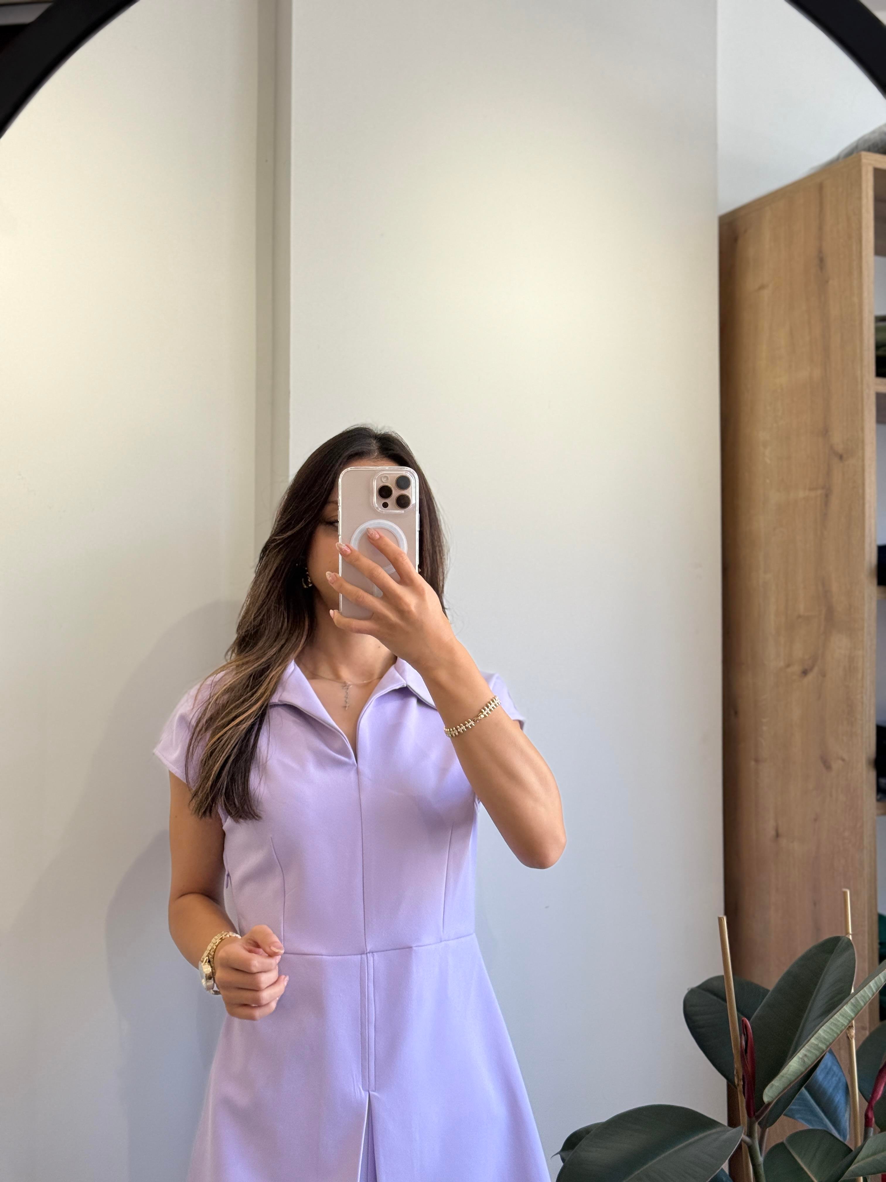 LİLA POLO YAKA MİNİ ELBİSE