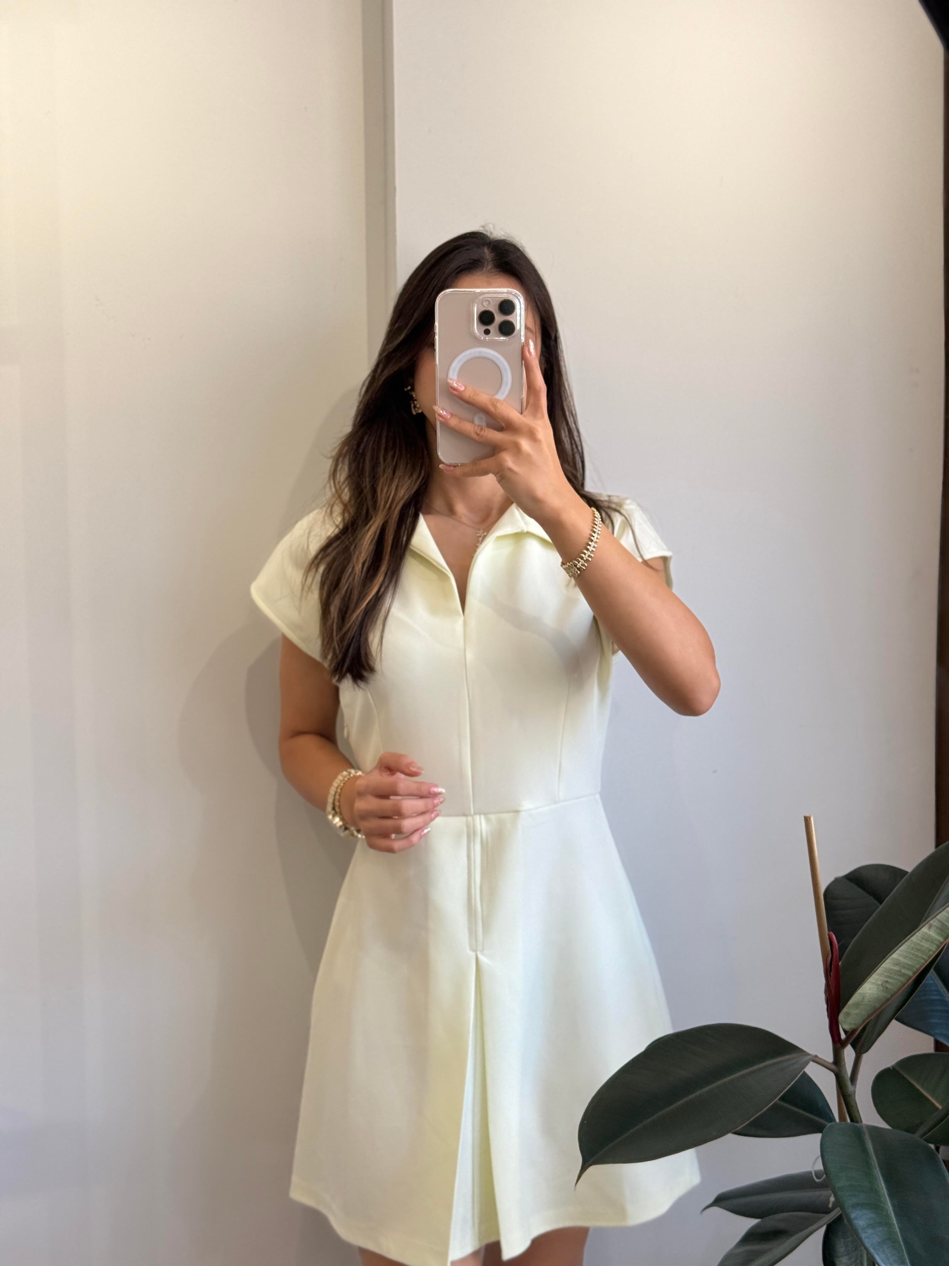 SARI POLO YAKA MİNİ ELBİSE