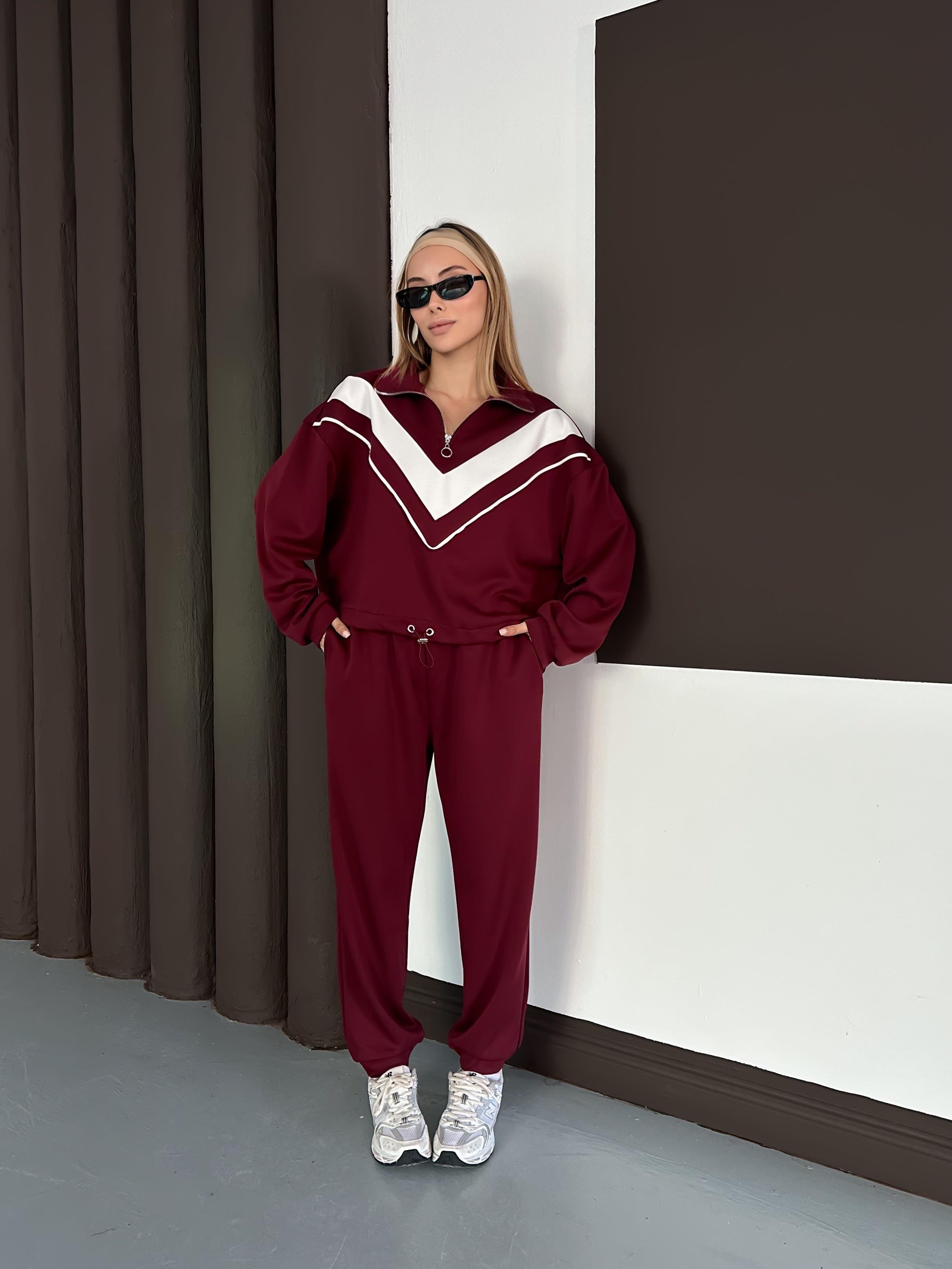 Kadın Modal Ultra Soft Sweet Jogger Örme Pantolon Takım Bordo