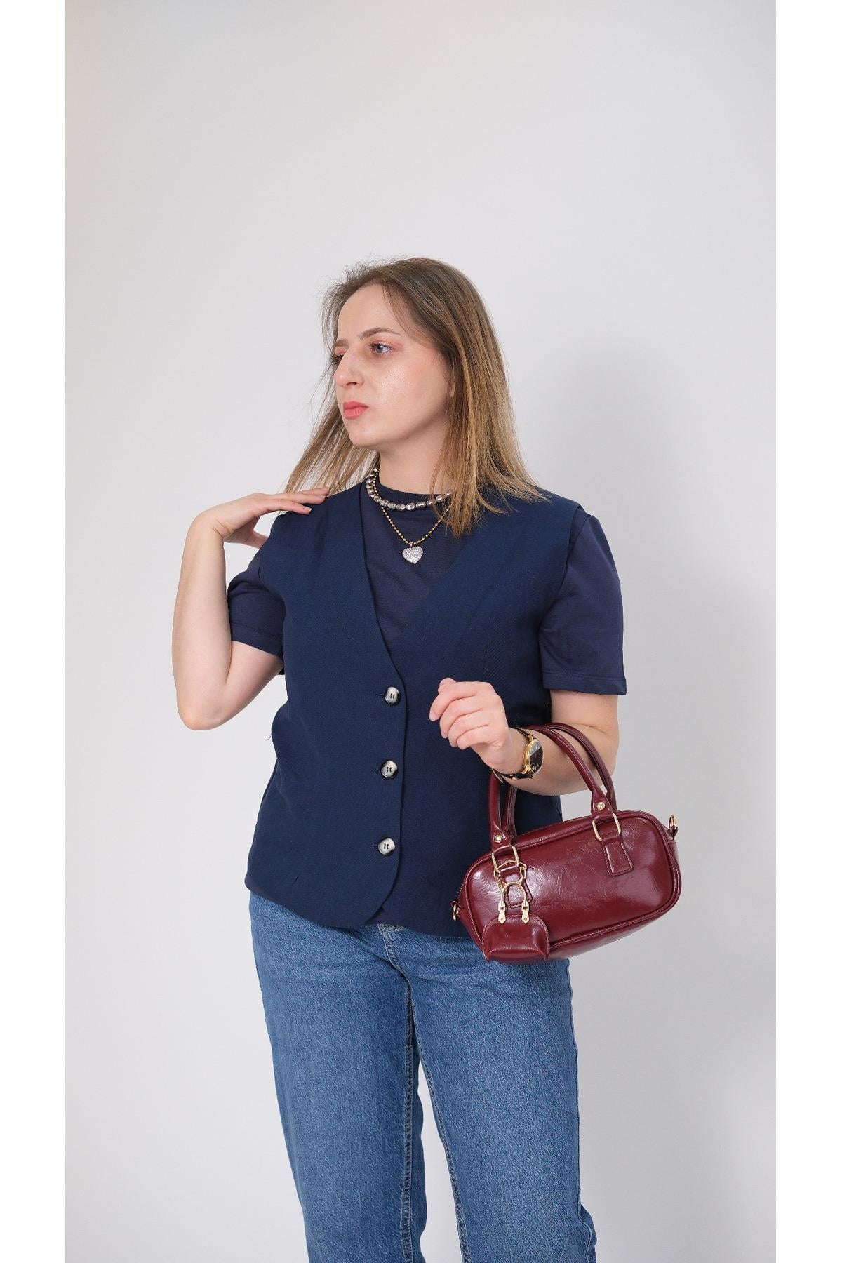 Gabardin Yelekli Lacivert Tshirt