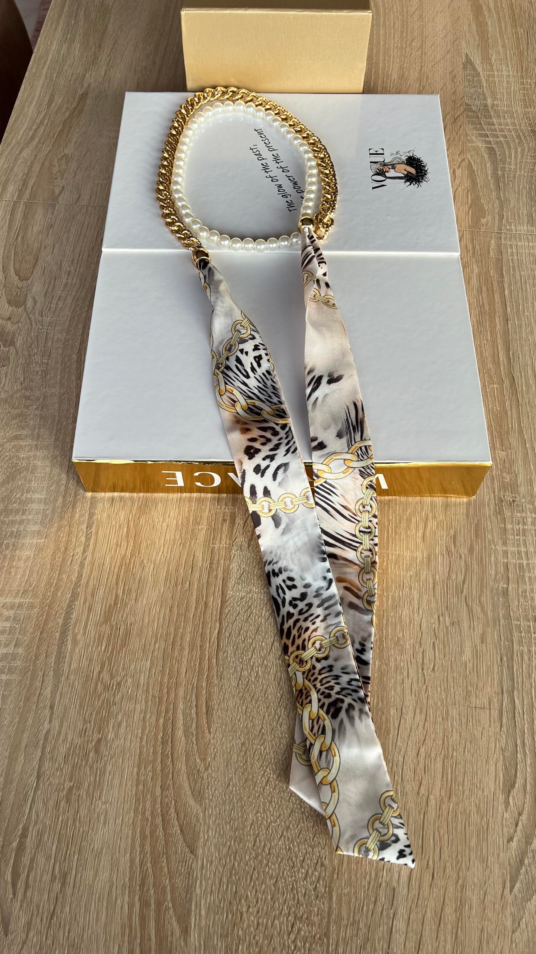 İnci Ve Gold Zincirli Fular Kolye