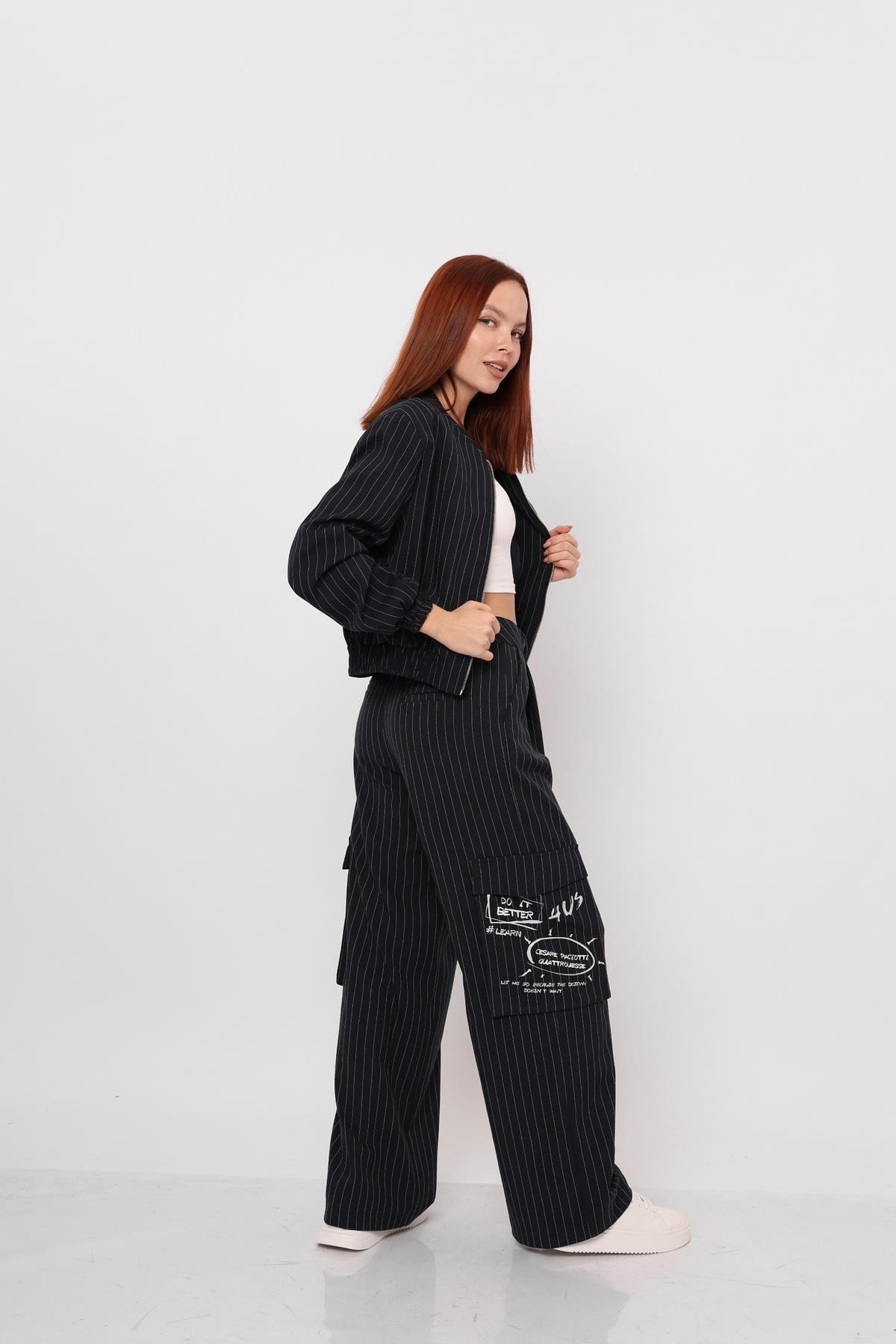 Lacivert Bomber Ceket Ve Kargo Pantolon Takım