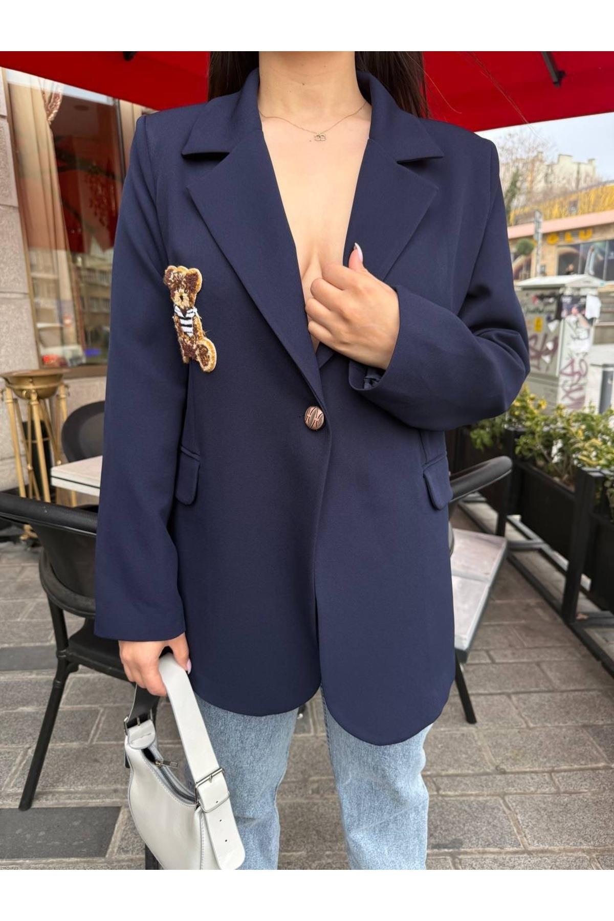 Lacivert Tedy Ayıcıklı Blazer Ceket