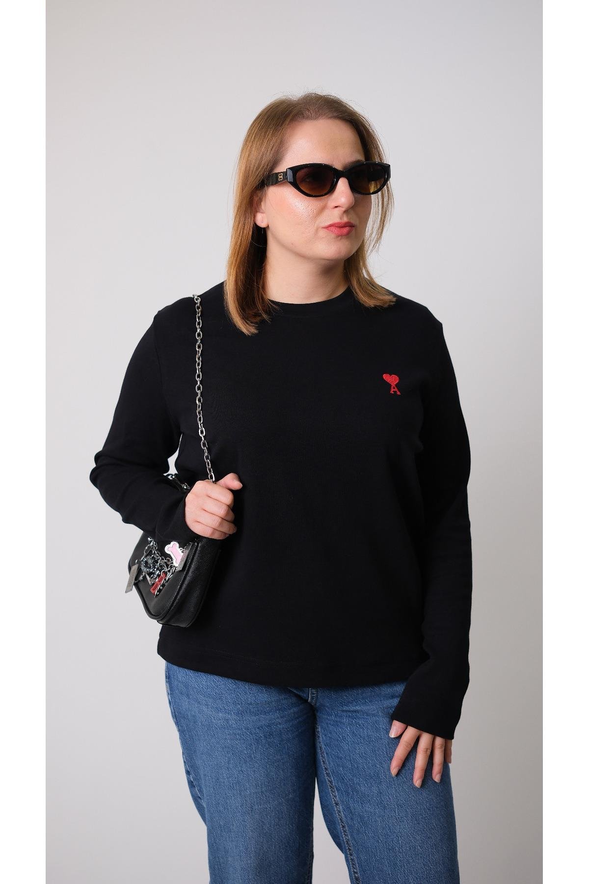 Marka Model Siyah Basic Uzun Kol Tshirt