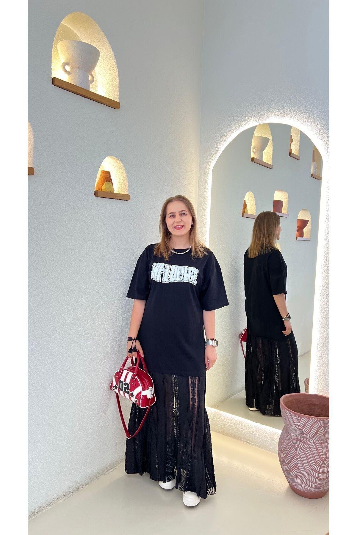 Marka Model Siyah Dantelli Tshirt Elbise