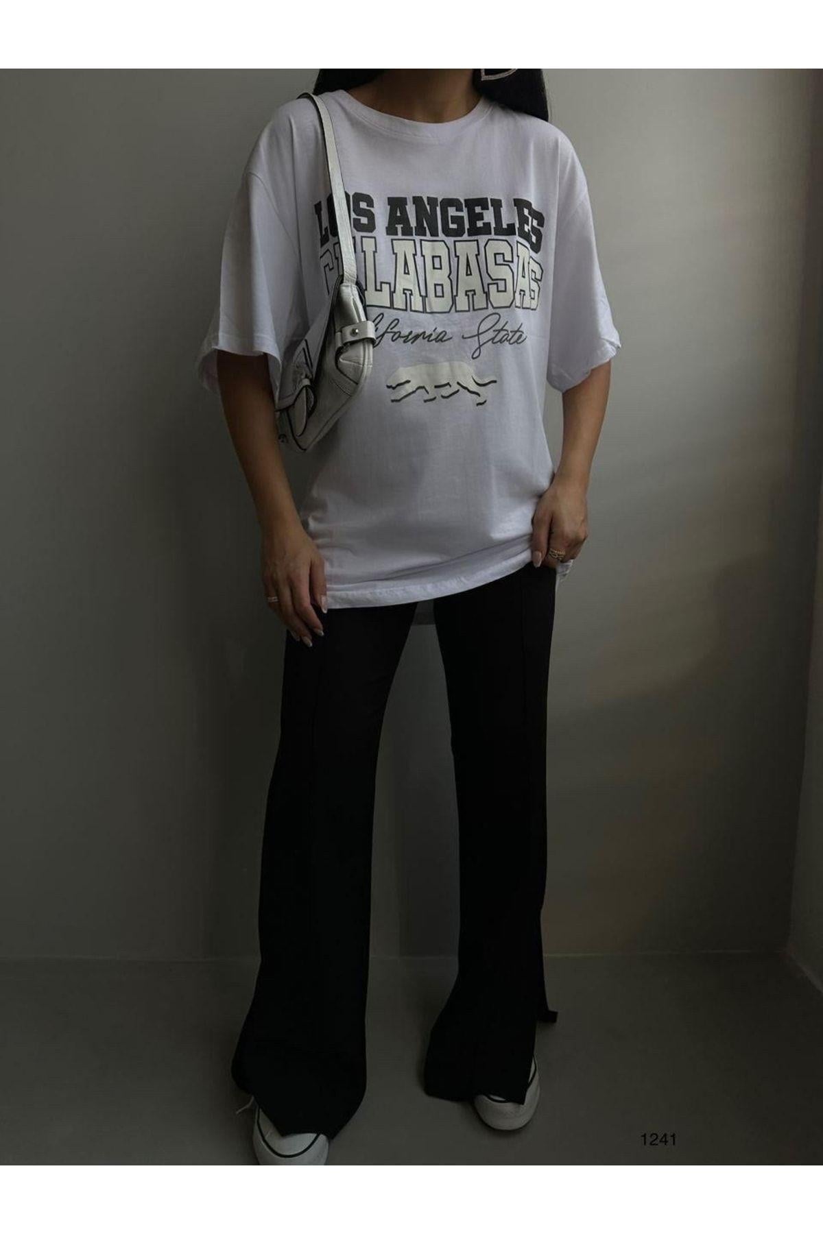 Yazılı Ve Baskılı Beyaz Oversize Tshirt