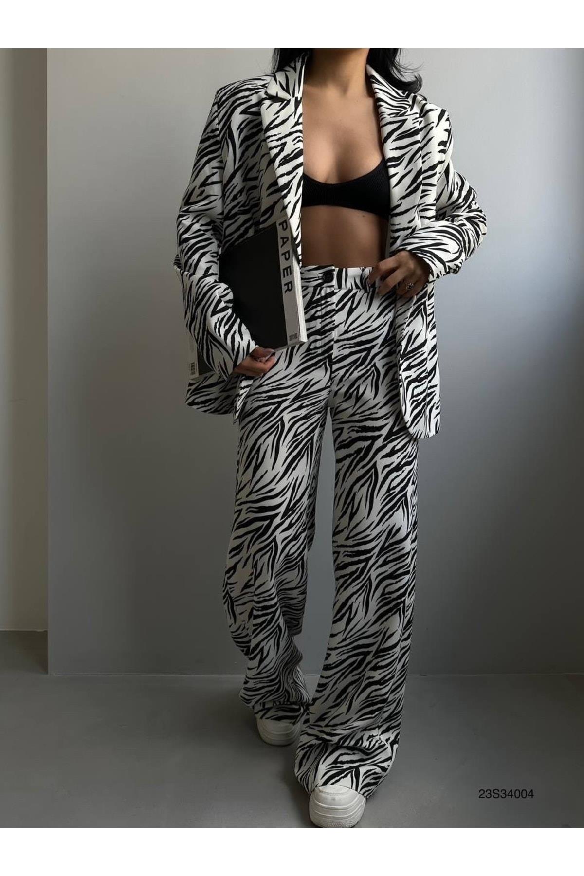 Zebra Desenli Pantolon Ceket Takım