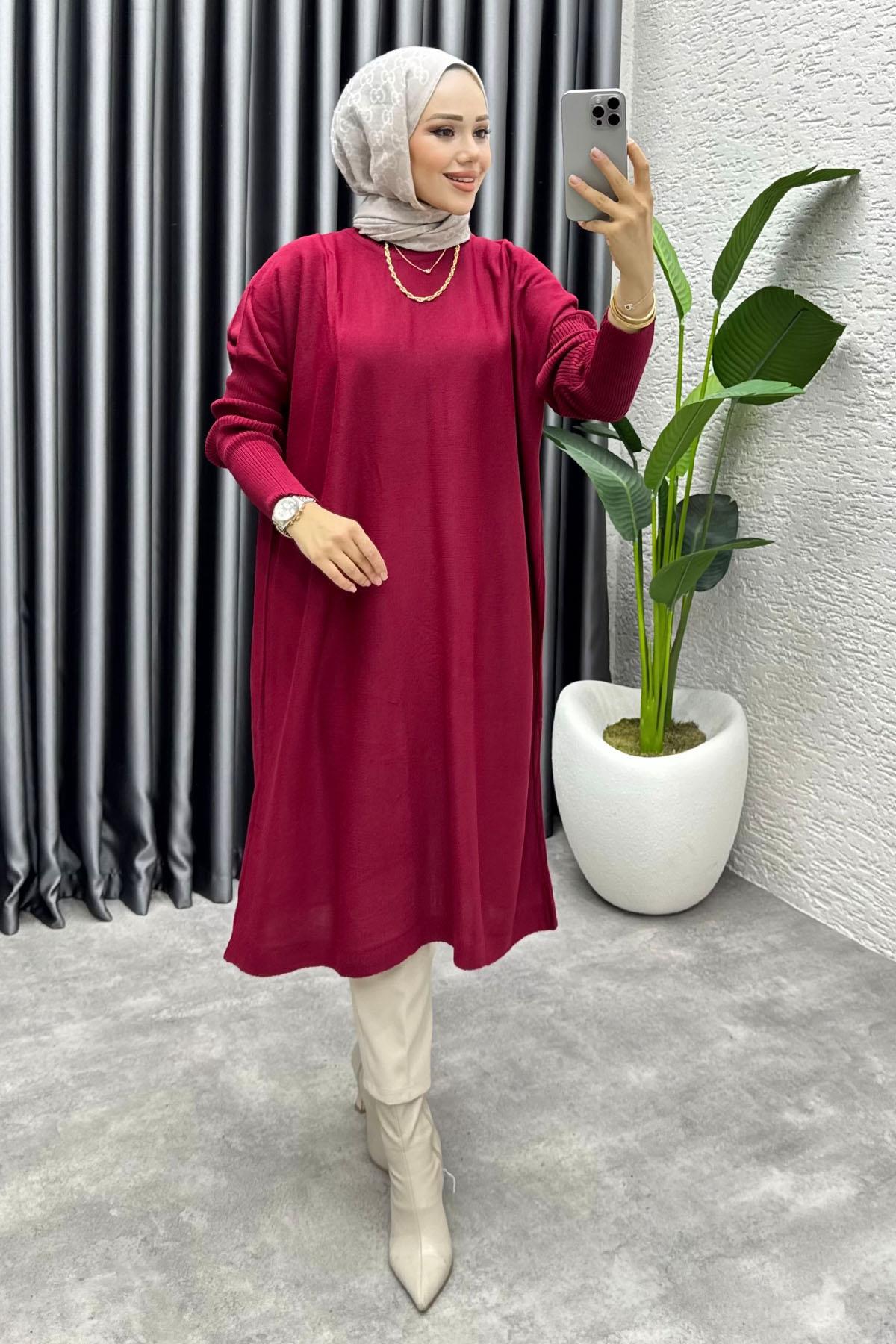 Basic Salaş Triko Tunik 2096 Bordo
