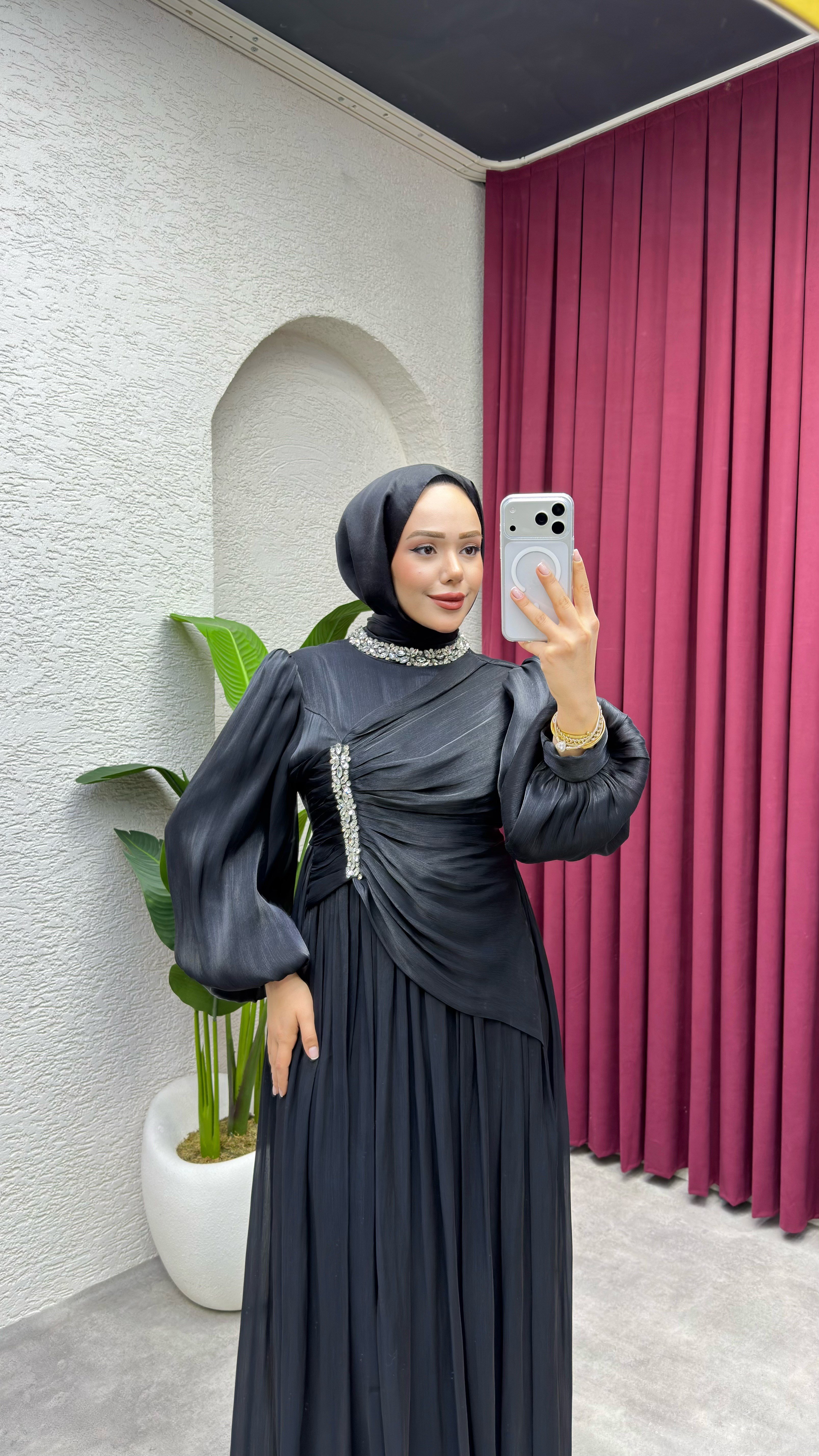 Diva Drape Detay Abiye 8083 Siyah