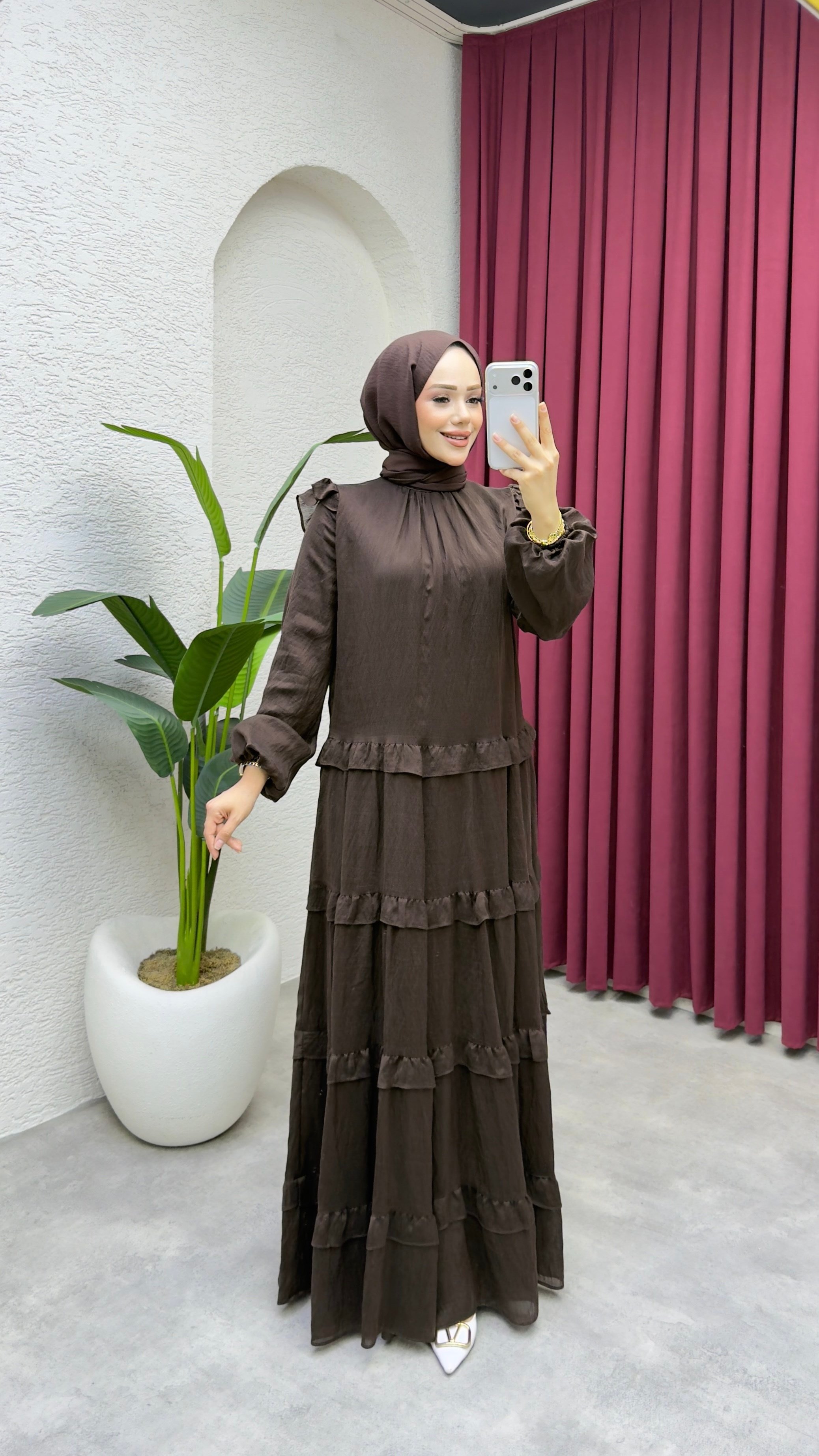 Firuze Salaş Elbise 1023 Kahverengi