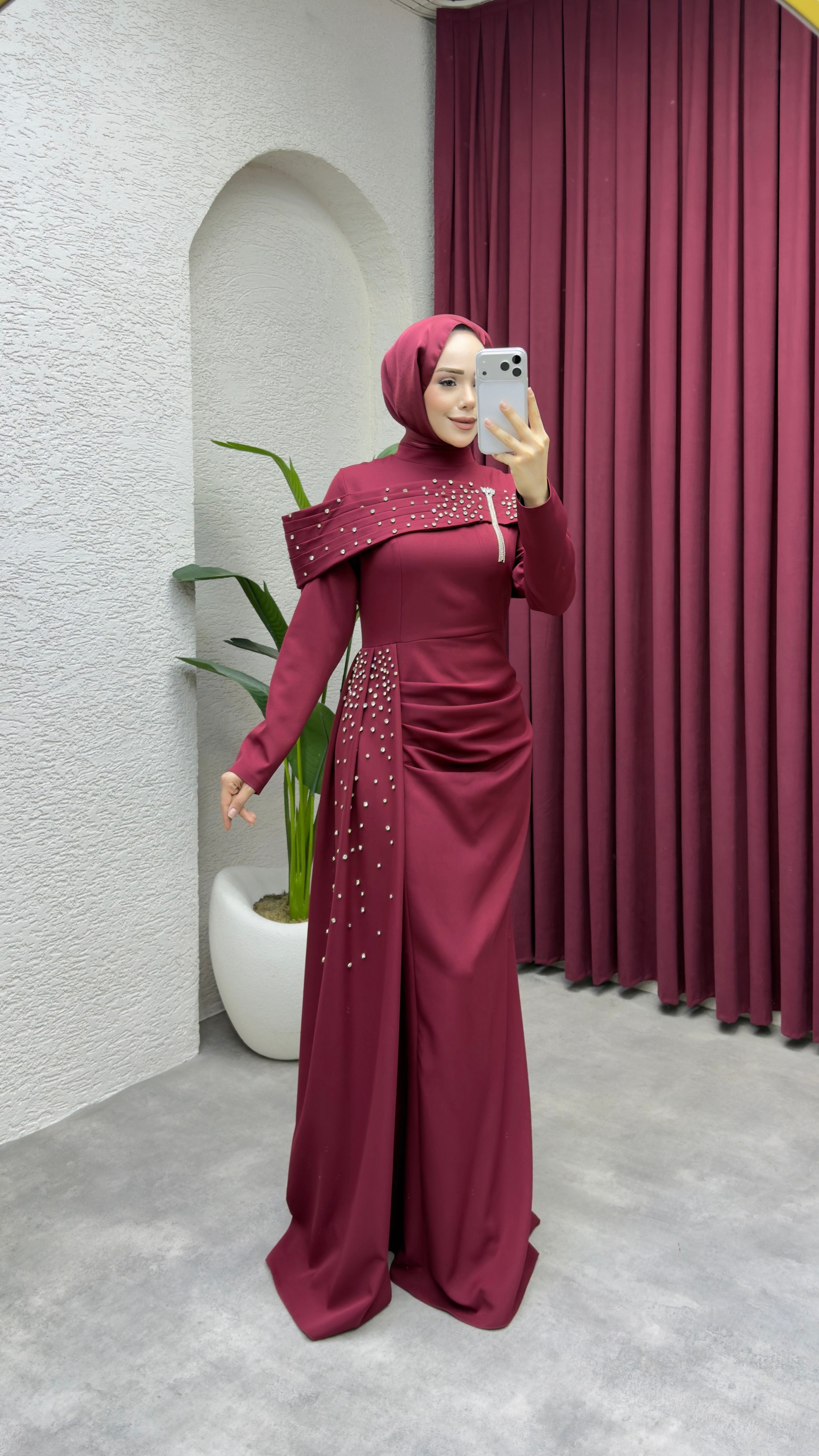 Hürrem Degaje Detay Abiye 8090 Bordo