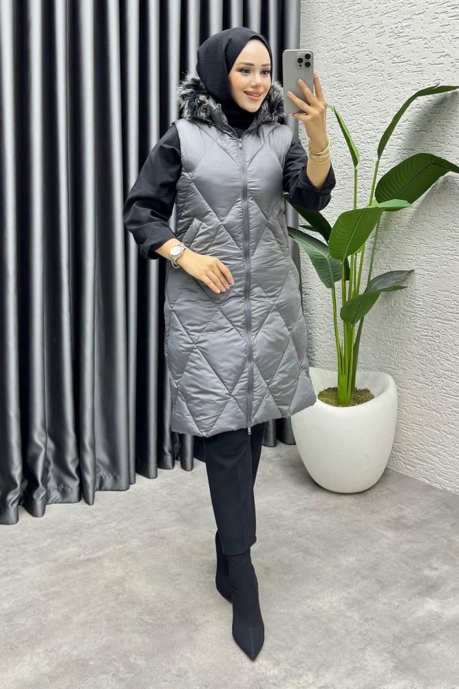 İkon Kapitone Şişme Yelek 4401 Gri