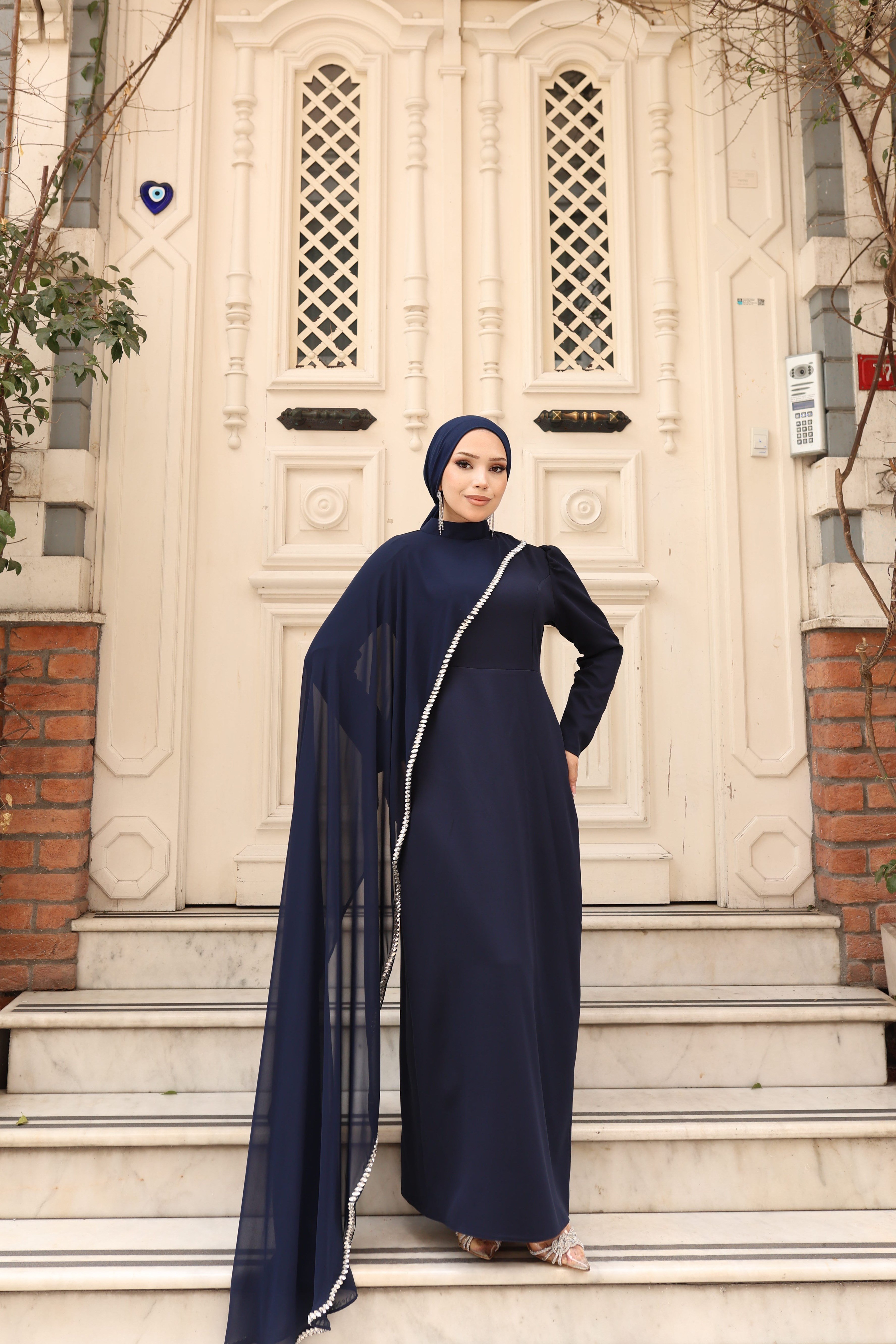 Lidya Pelerinli Abiye 8055 Lacivert