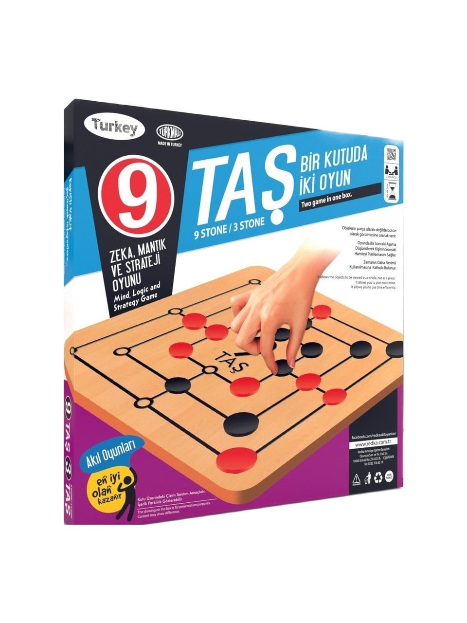 Ahşap 9 Taş 3 Taş Strateji Oyunu