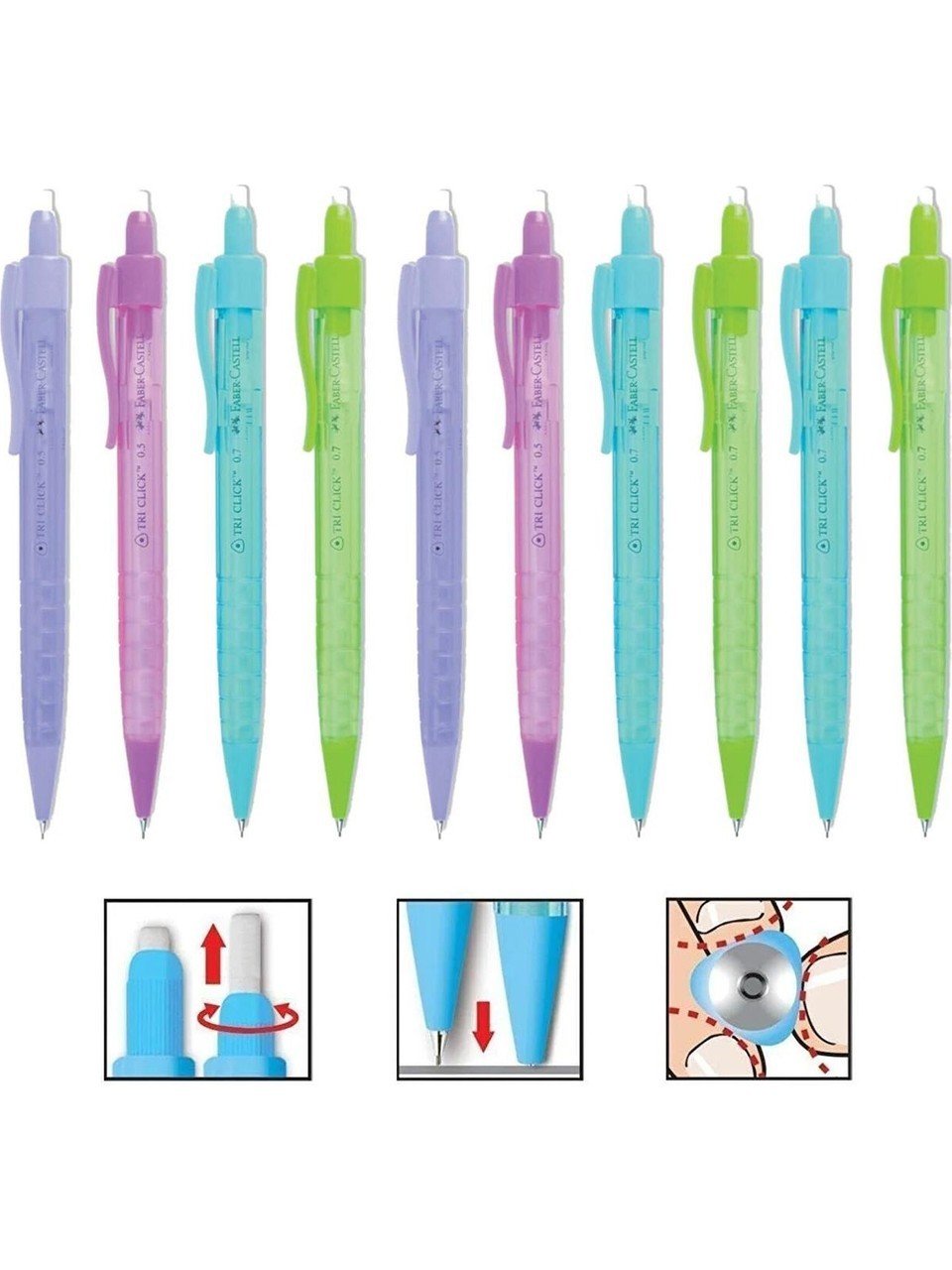 Faber-Castell Versatil Kalem Tri Click 0.7 mm Karışık Renk 10 lu