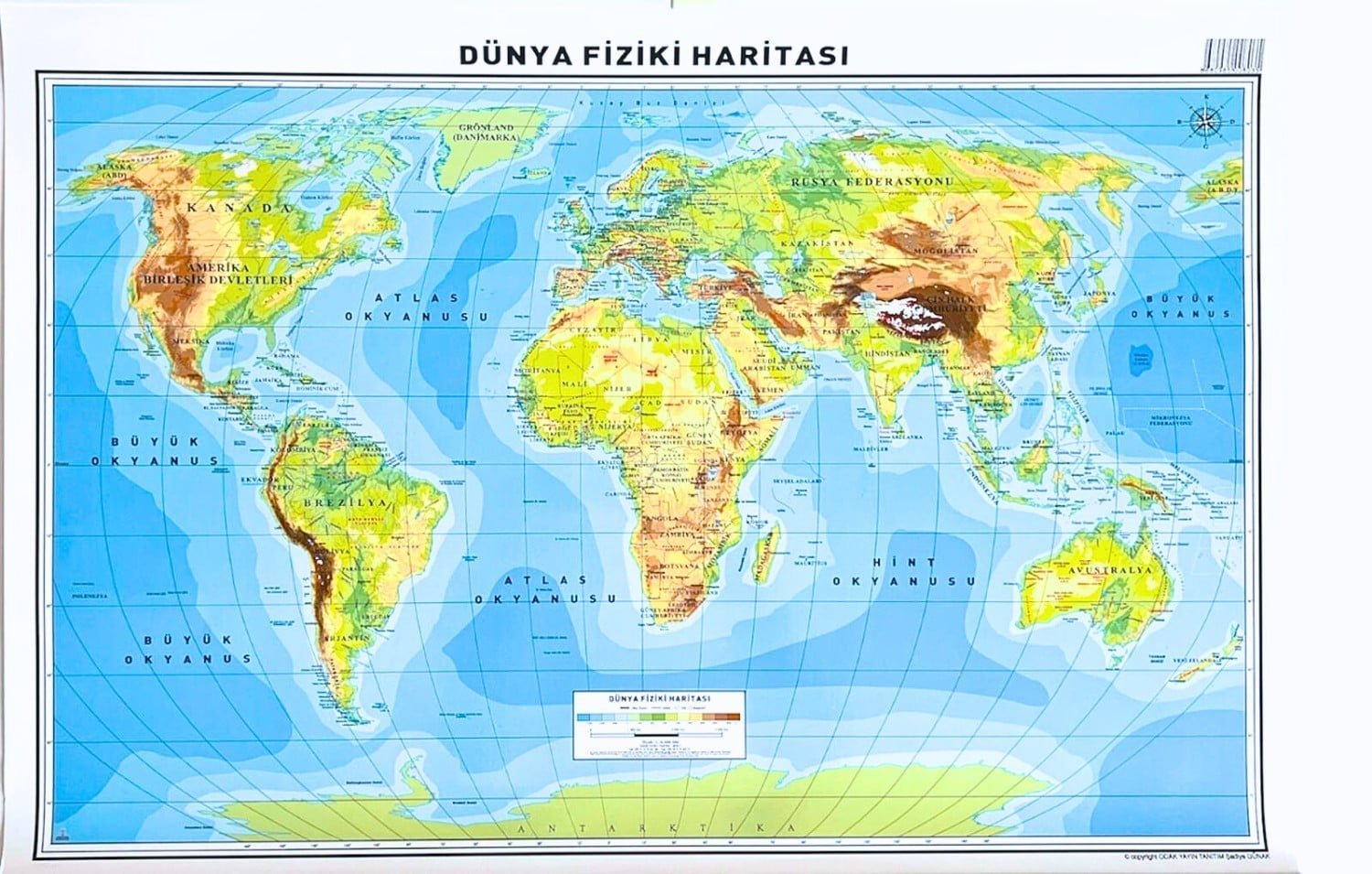 ODAK DÜNYA HARİTASI FİZİKİ-SİYASİ 50X70
