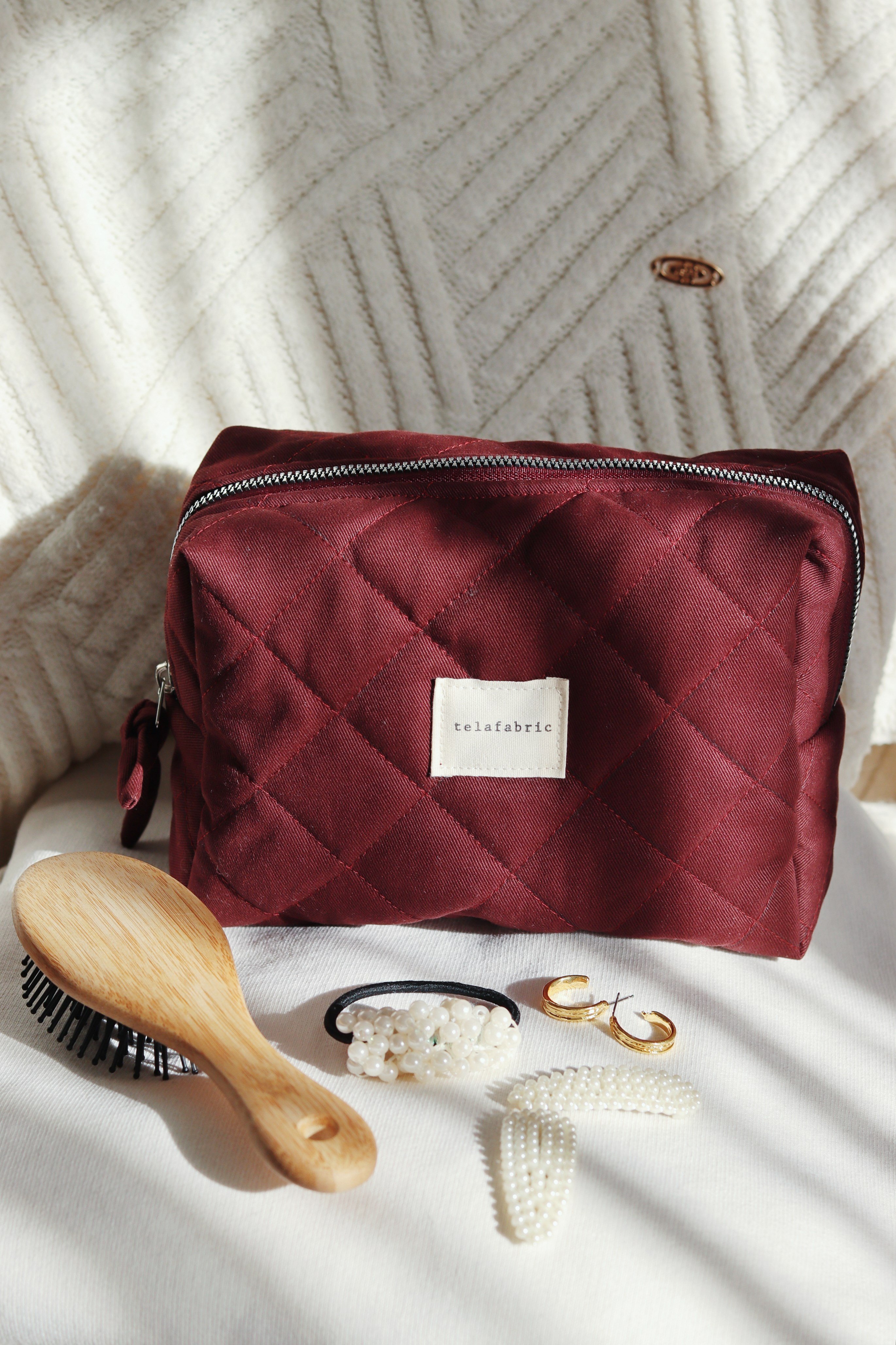 BORDO GABARDİN MAKYAJ ÇANTASI & CLUTCH
