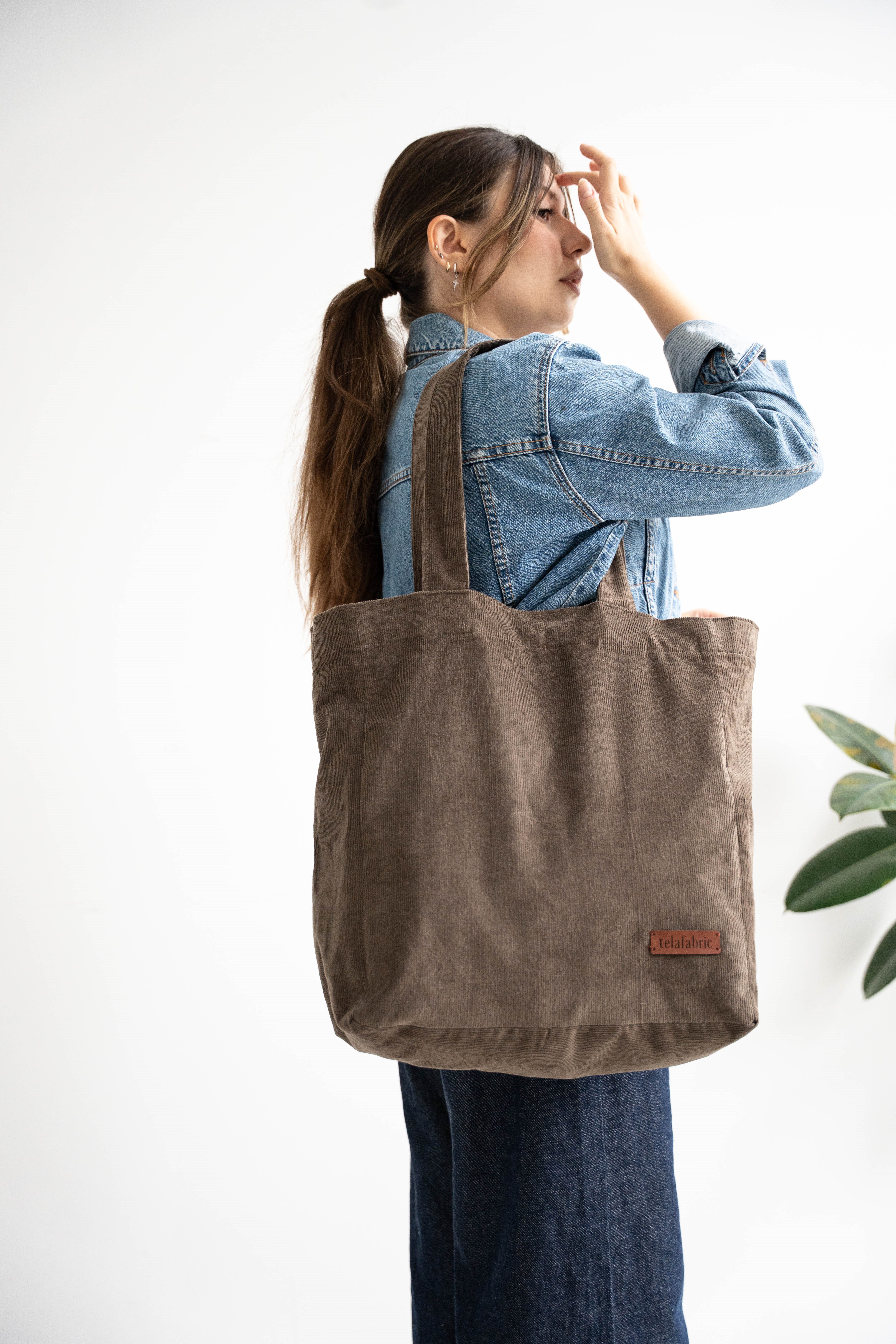 VİZON %100 PAMUK KADİFE TOTE ÇANTA