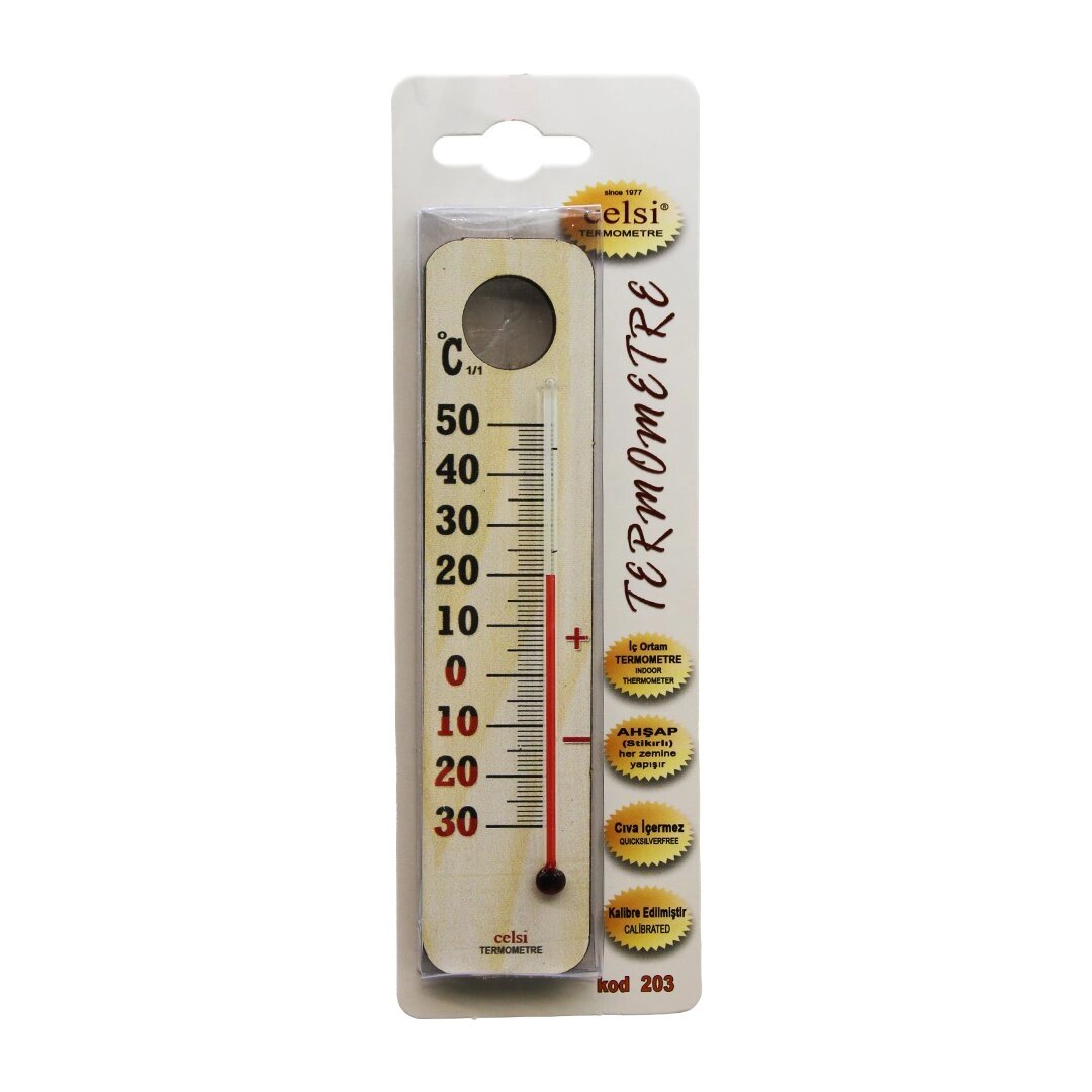 AHŞAP 3.5 X 15CM DERECE ODA TERMOMETRESİ İÇ / DIŞ KURŞUN VE CİVA İÇERMEZ