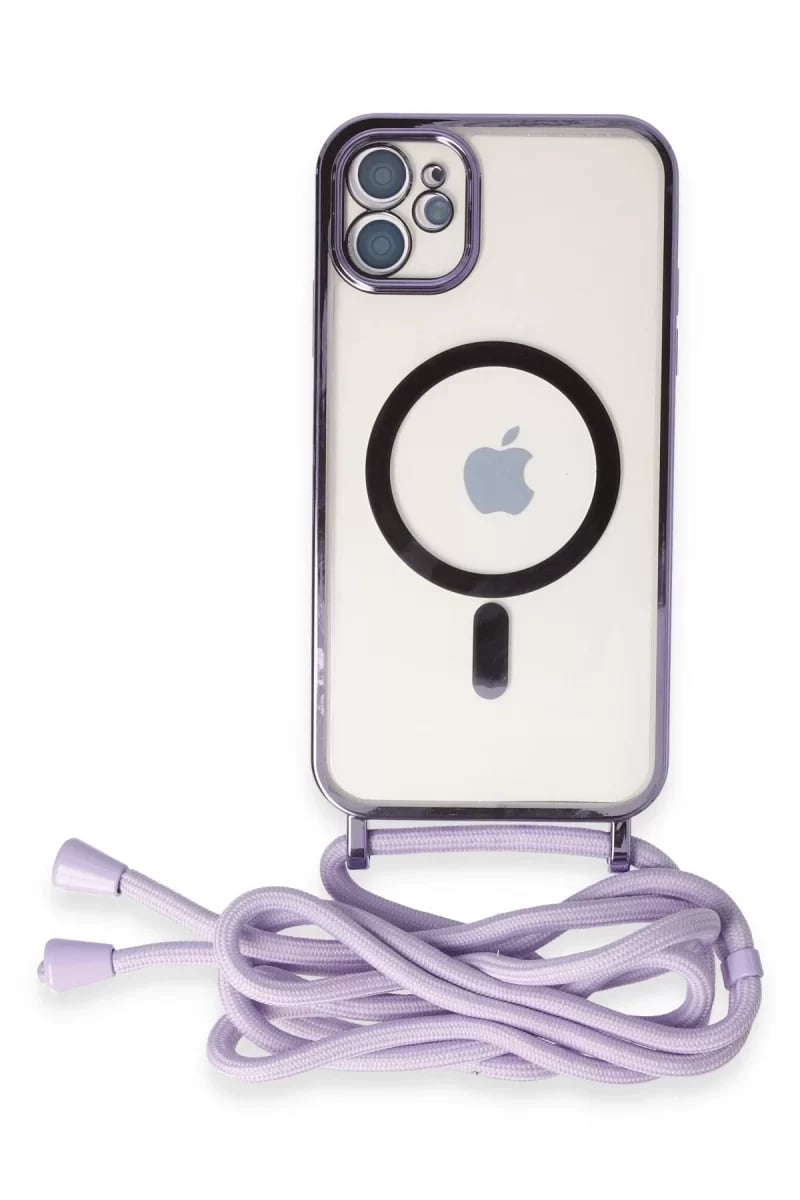 Apple iPhone 11 Kılıf Divo Lazer Askılı Magsafe Kapak - Lila