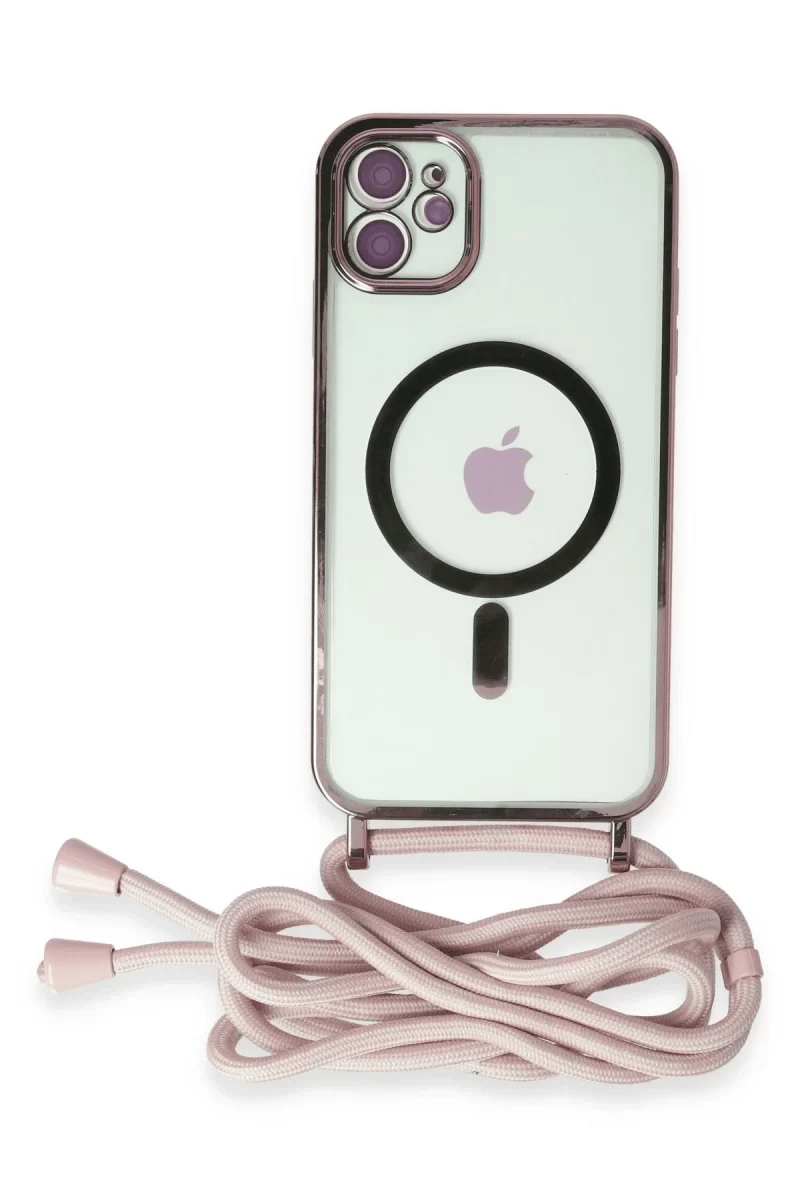 Apple iPhone 11 Kılıf Divo Lazer Askılı Magsafe Kapak - Pembe