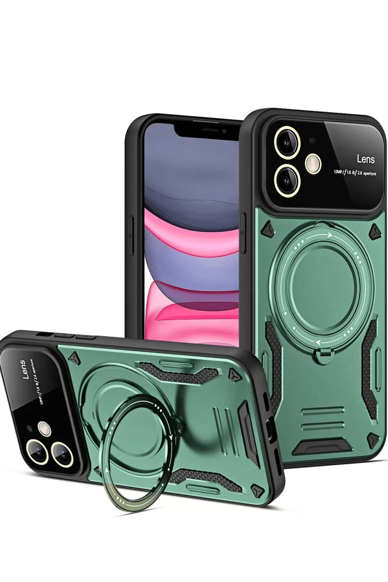 Apple iPhone 11 Kılıf Joy Lens Standlı Kapak - Koyu Yeşil