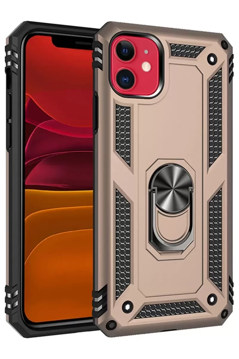 Apple iPhone 11 Kılıf Sofya Yüzüklü Silikon Kapak - Gold