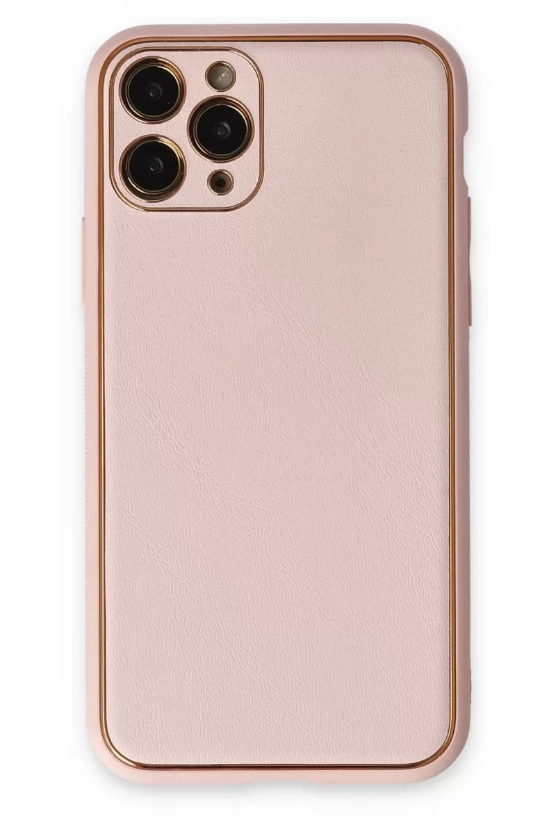 Apple iPhone 11 Pro Kılıf Coco Deri Silikon Kapak - Pudra