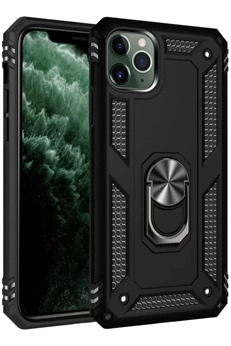 Apple iPhone 11 Pro Kılıf Sofya Yüzüklü Silikon Kapak - Siyah