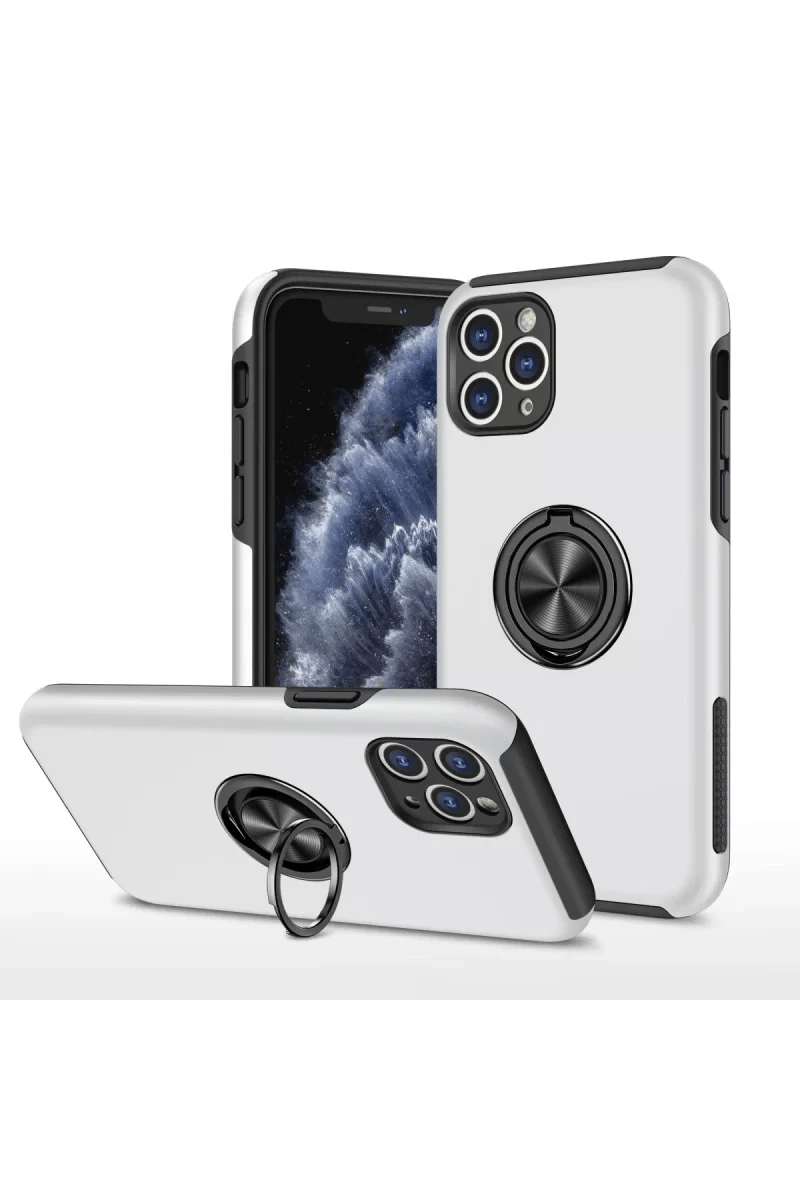 Apple iPhone 11 Pro Max Kılıf Elit Yüzüklü Kapak - Gümüş