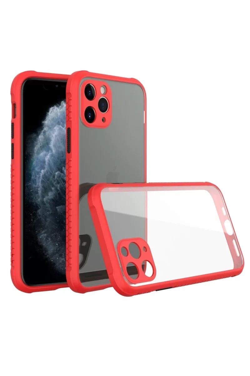 Apple iPhone 11 Pro Max Kılıf Miami Şeffaf Silikon - Kırmızı