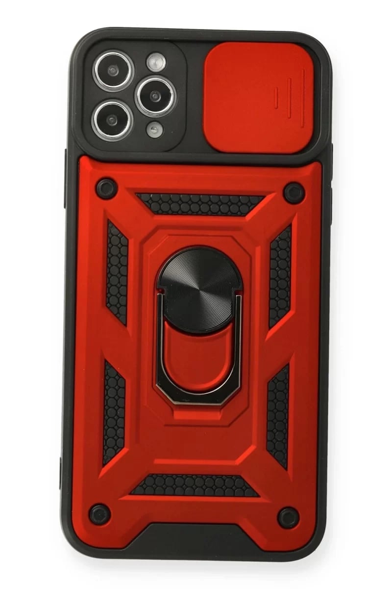 Apple iPhone 11 Pro Max Kılıf Pars Lens Yüzüklü Silikon - Kırmızı