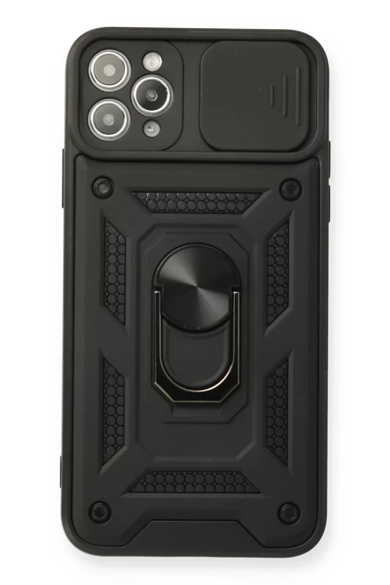 Apple iPhone 11 Pro Max Kılıf Pars Lens Yüzüklü Silikon - Siyah